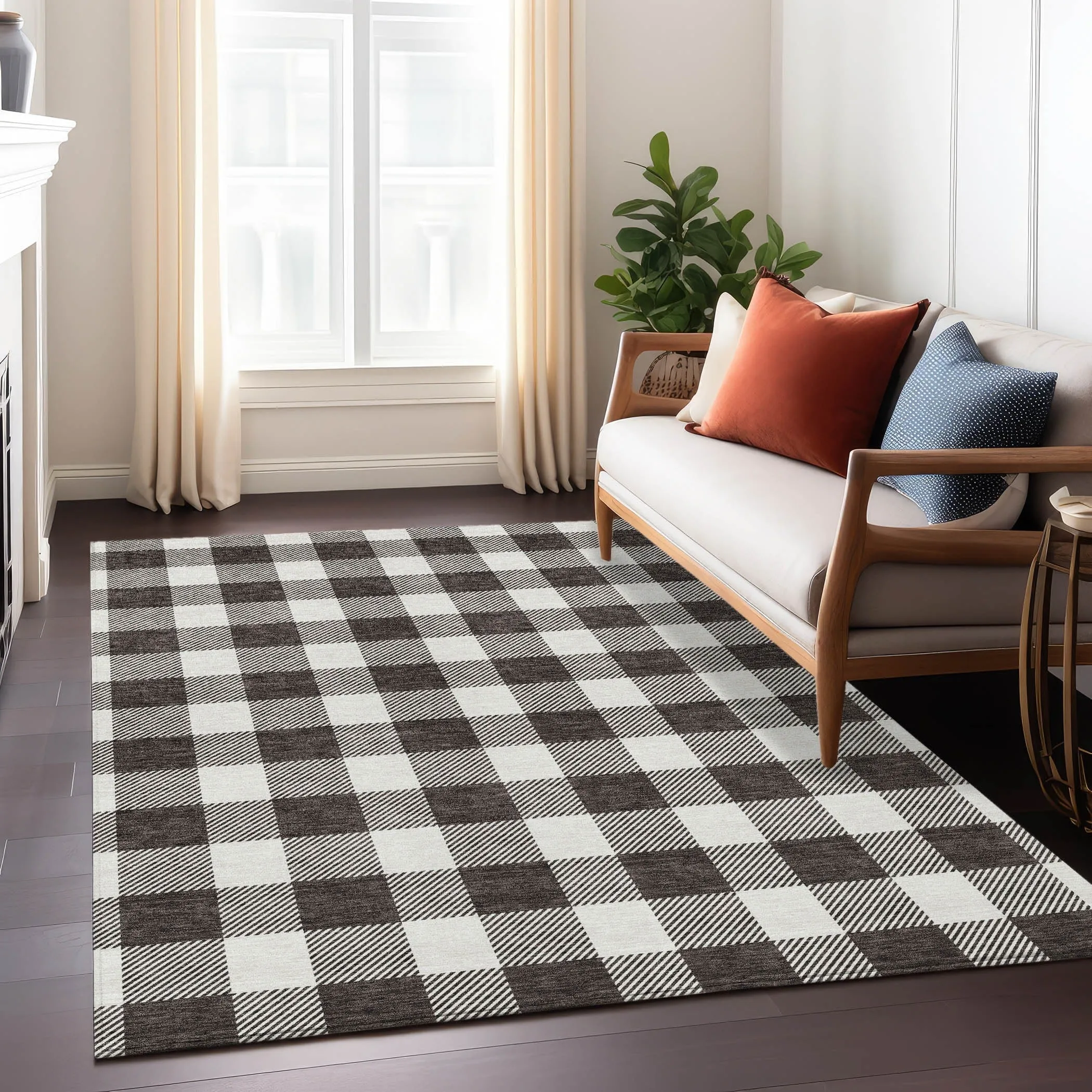 Machine Washable Indoor/ Outdoor Chantille Plaid Rug