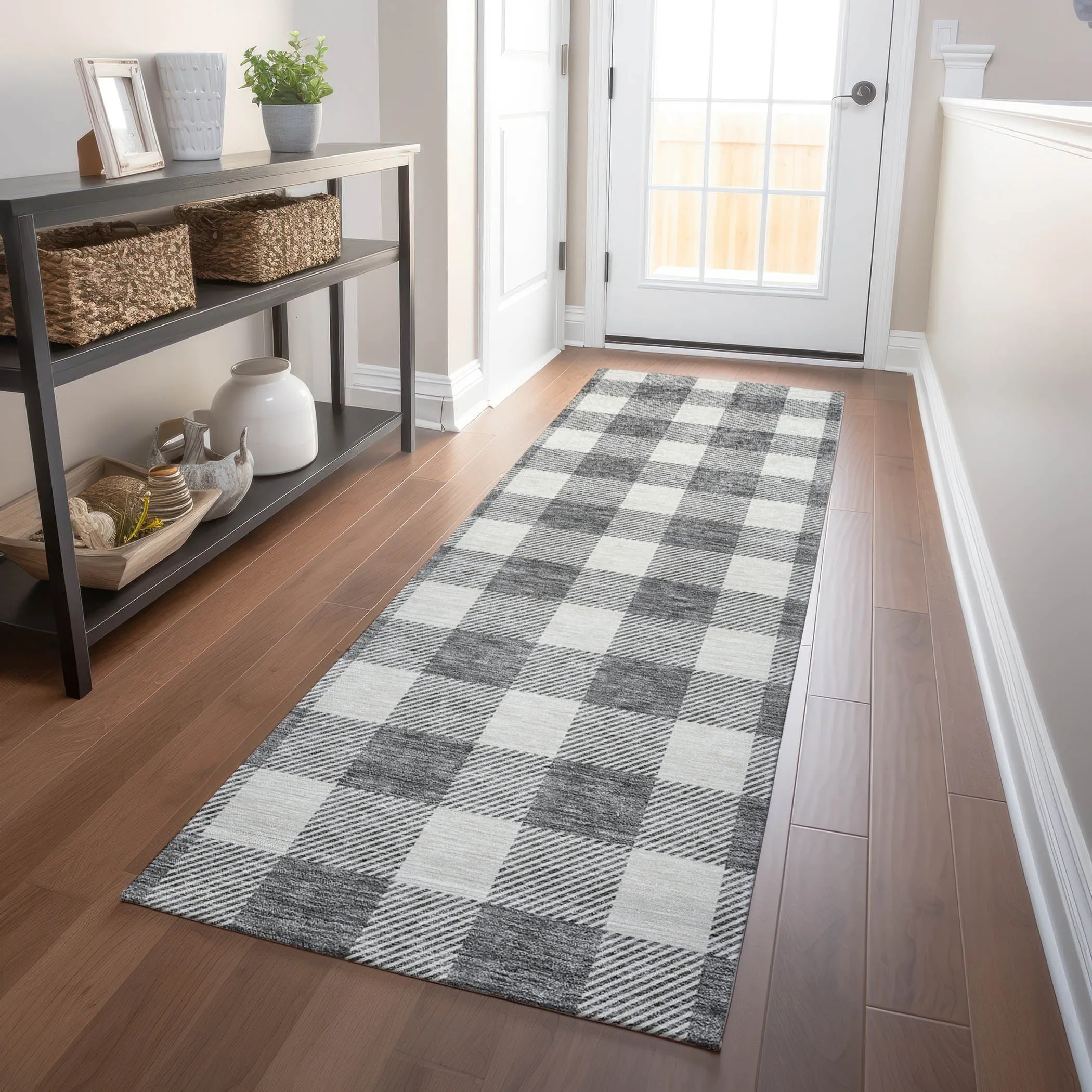 Machine Washable Indoor/ Outdoor Chantille Plaid Rug