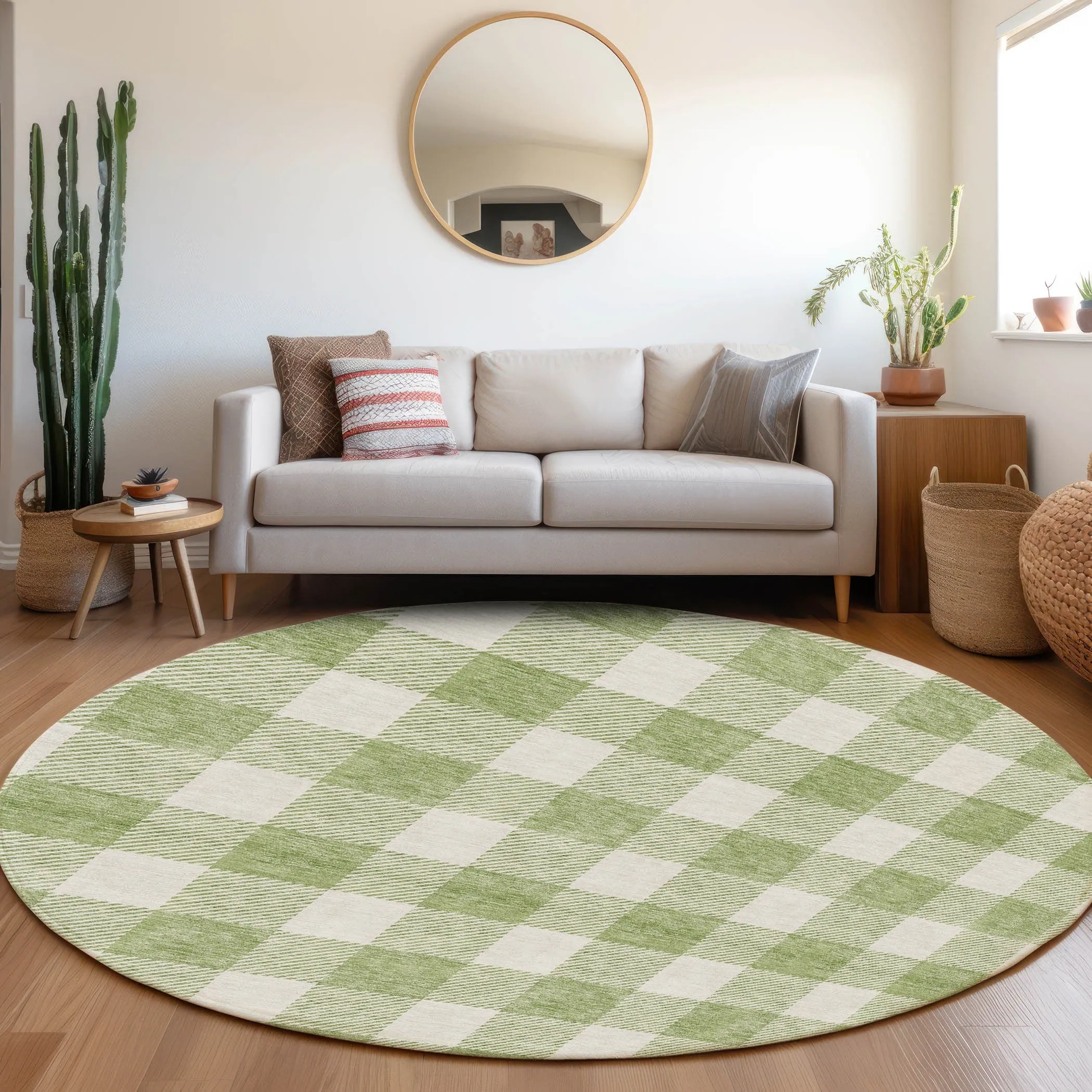 Machine Washable Indoor/ Outdoor Chantille Plaid Rug