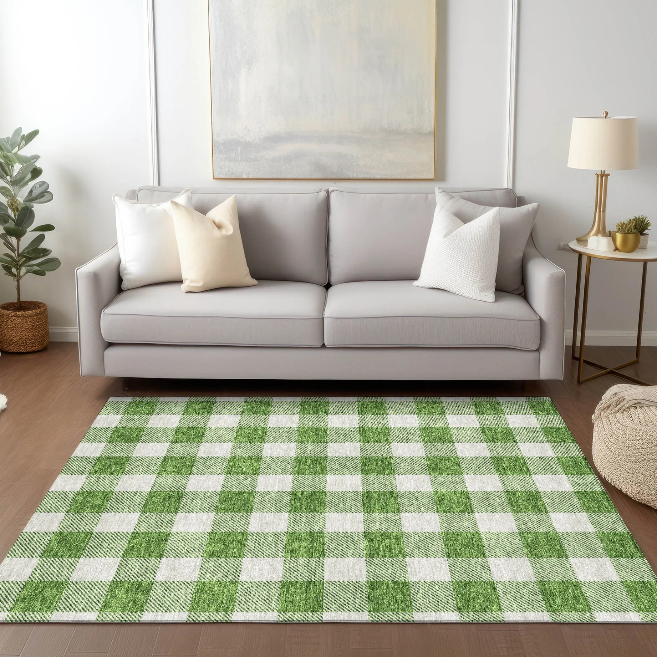 Machine Washable Indoor/ Outdoor Chantille Plaid Rug