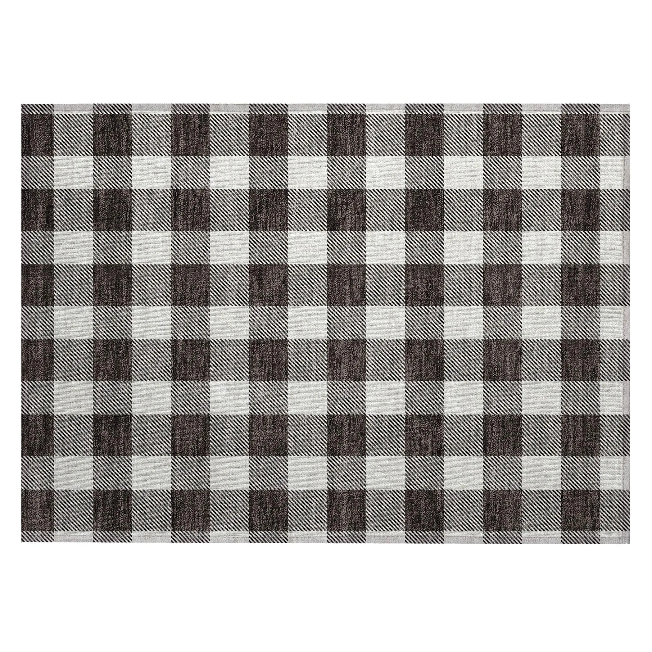 Machine Washable Indoor/ Outdoor Chantille Plaid Rug