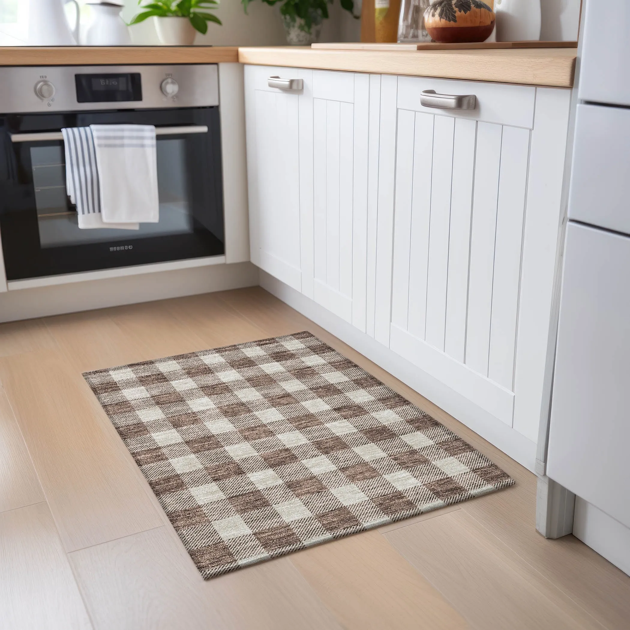 Machine Washable Indoor/ Outdoor Chantille Plaid Rug