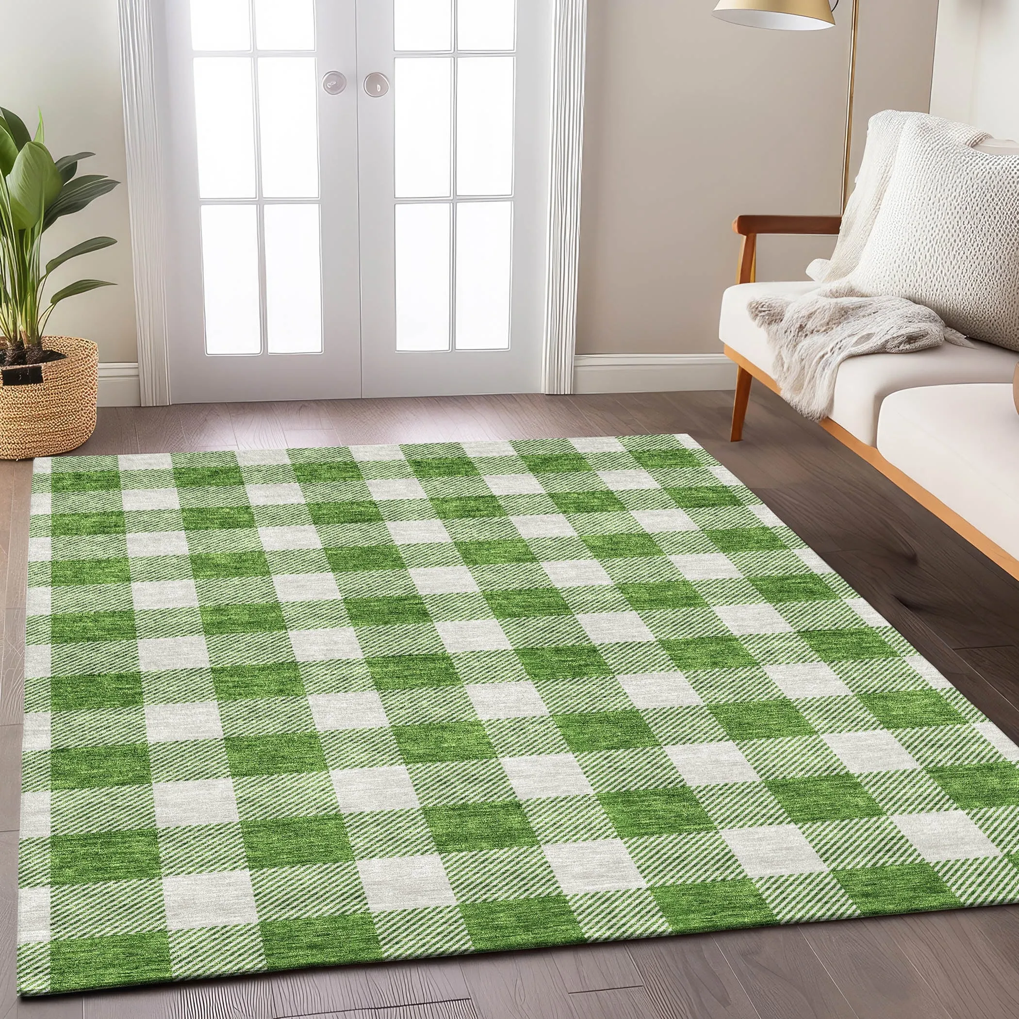 Machine Washable Indoor/ Outdoor Chantille Plaid Rug