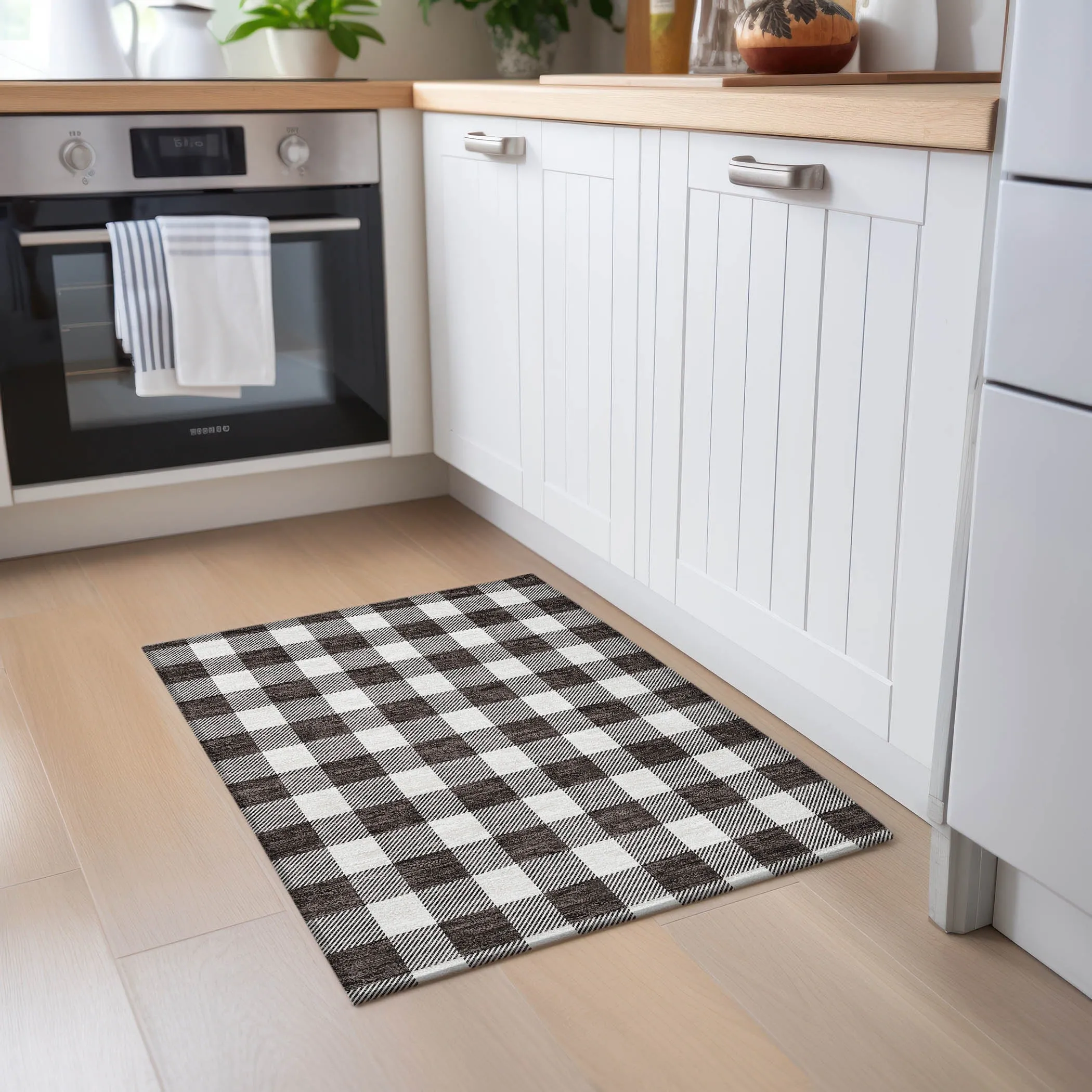 Machine Washable Indoor/ Outdoor Chantille Plaid Rug