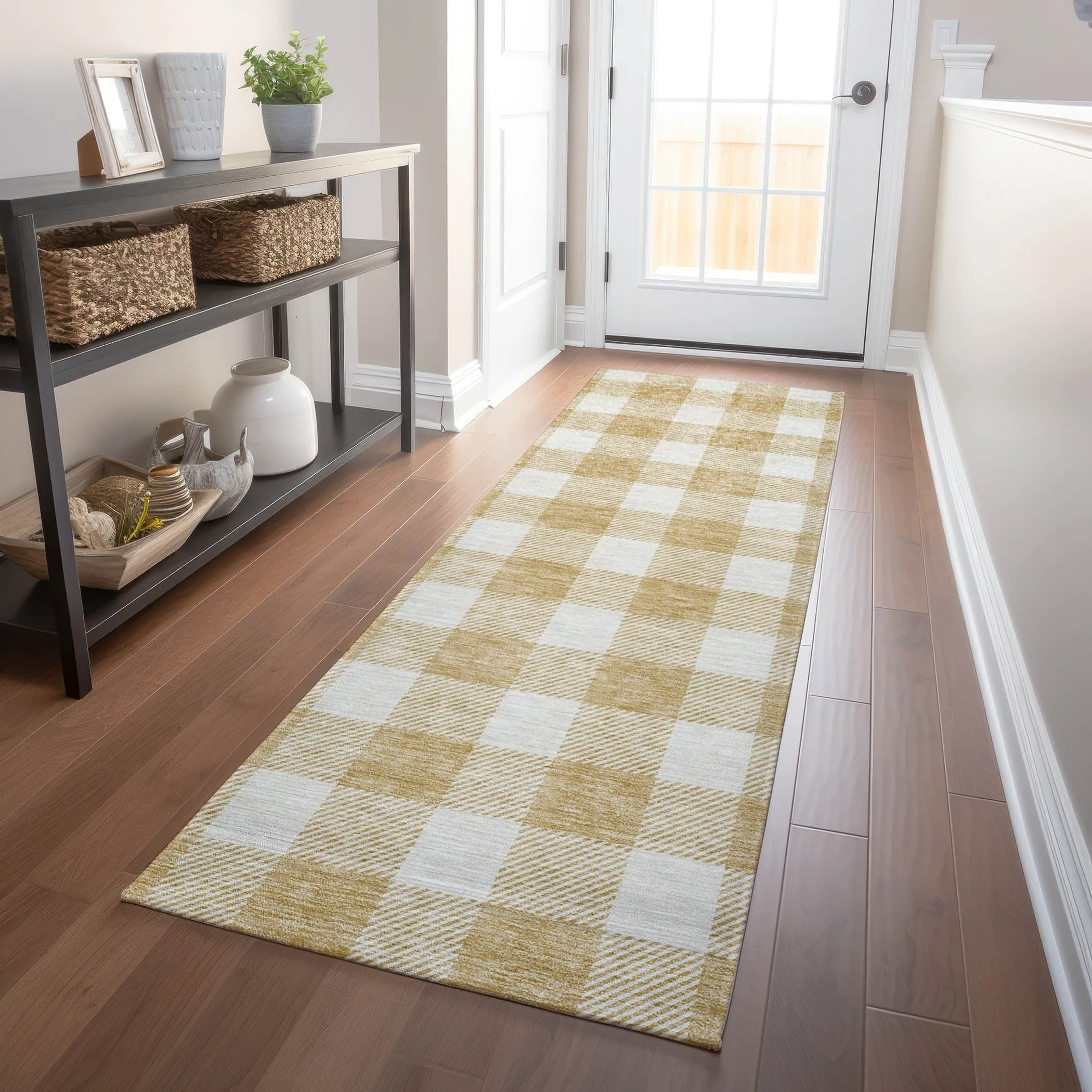 Machine Washable Indoor/ Outdoor Chantille Plaid Rug