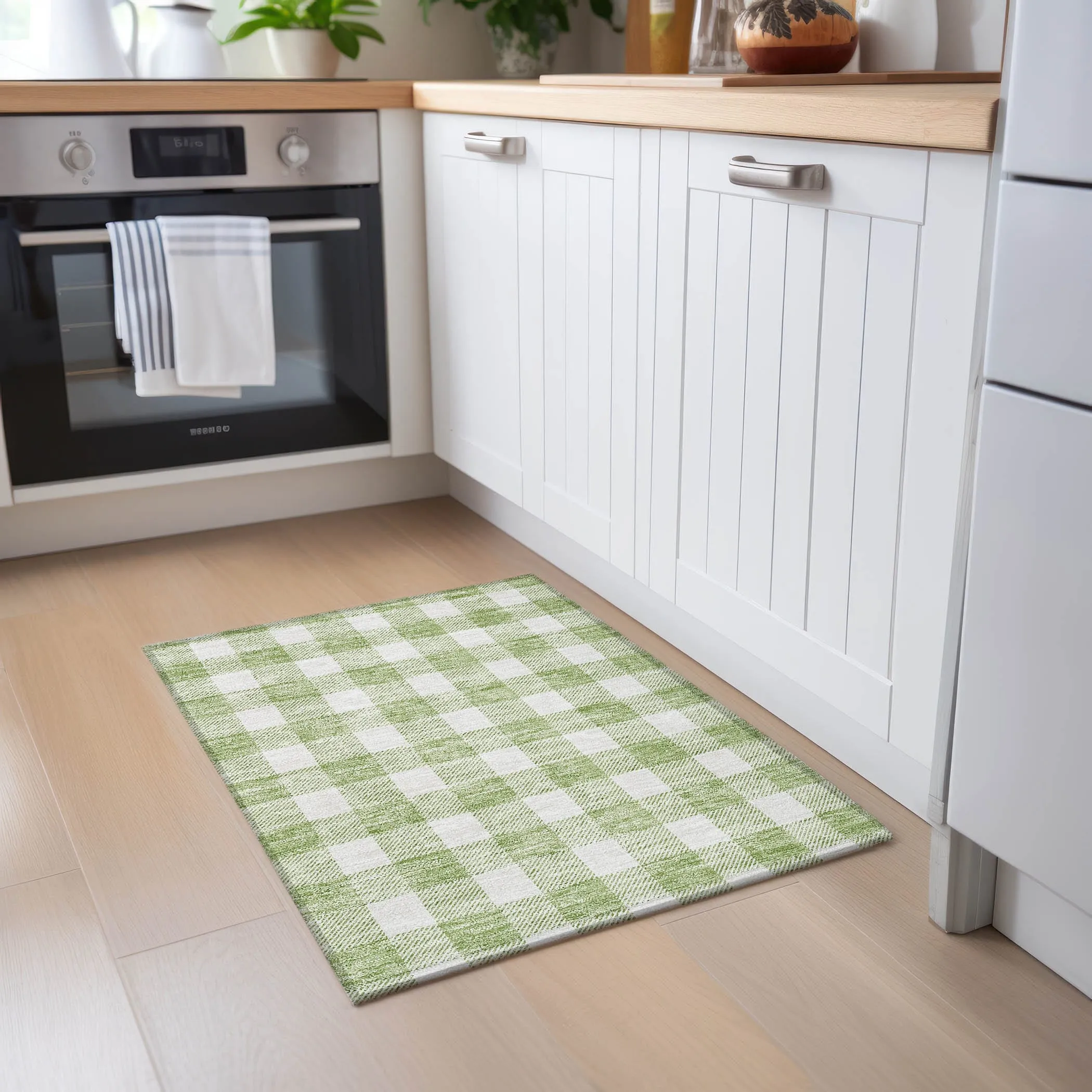 Machine Washable Indoor/ Outdoor Chantille Plaid Rug