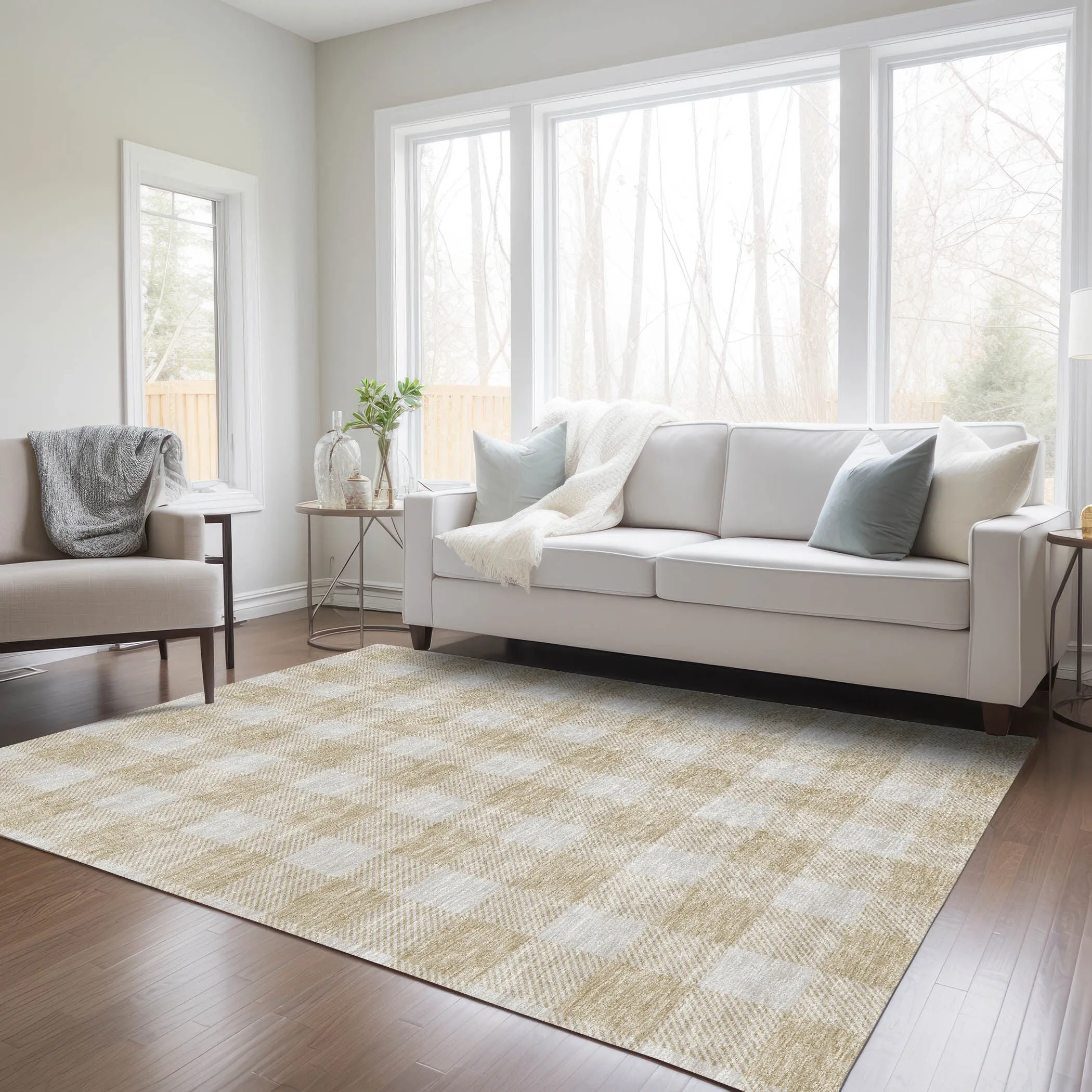 Machine Washable Indoor/ Outdoor Chantille Plaid Rug