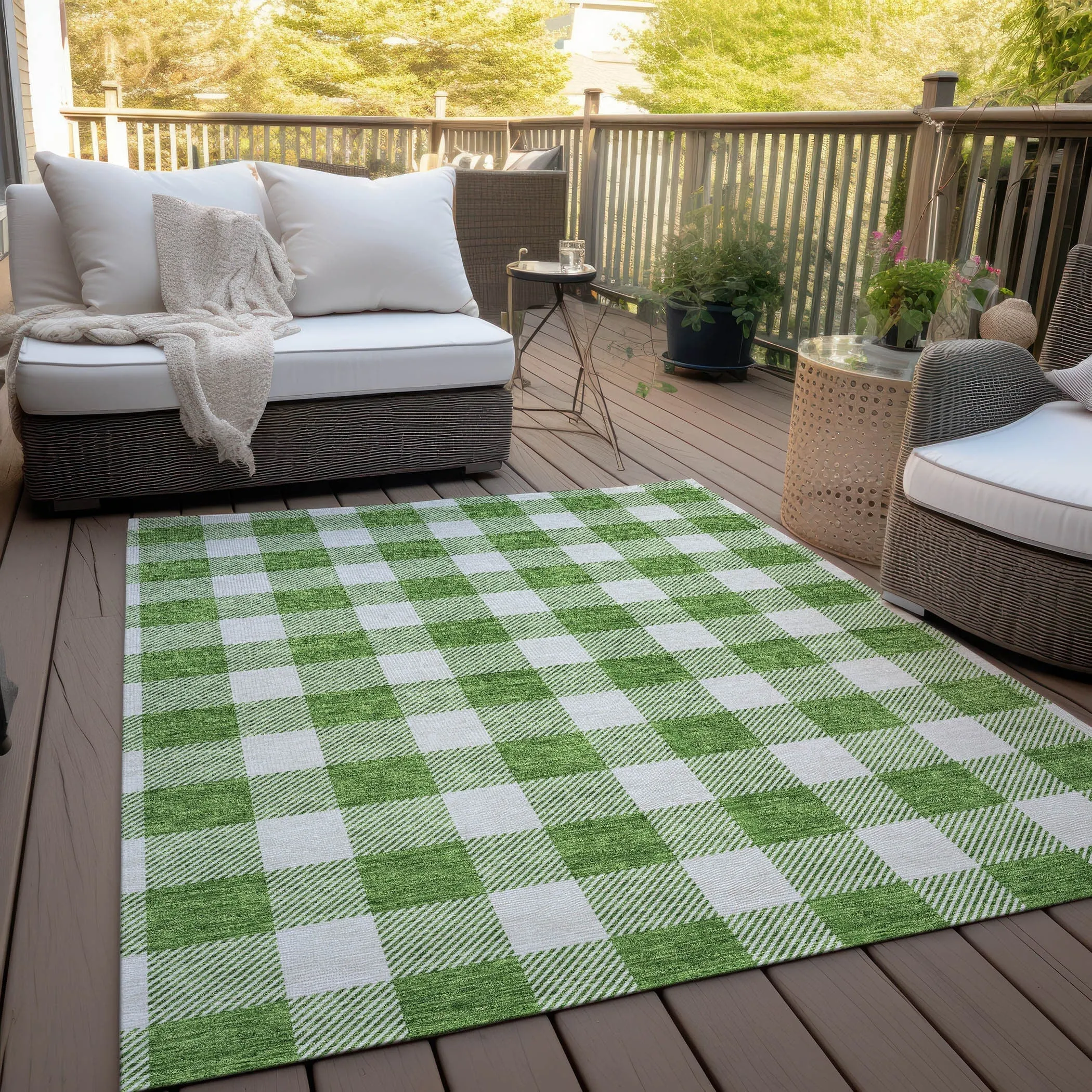 Machine Washable Indoor/ Outdoor Chantille Plaid Rug