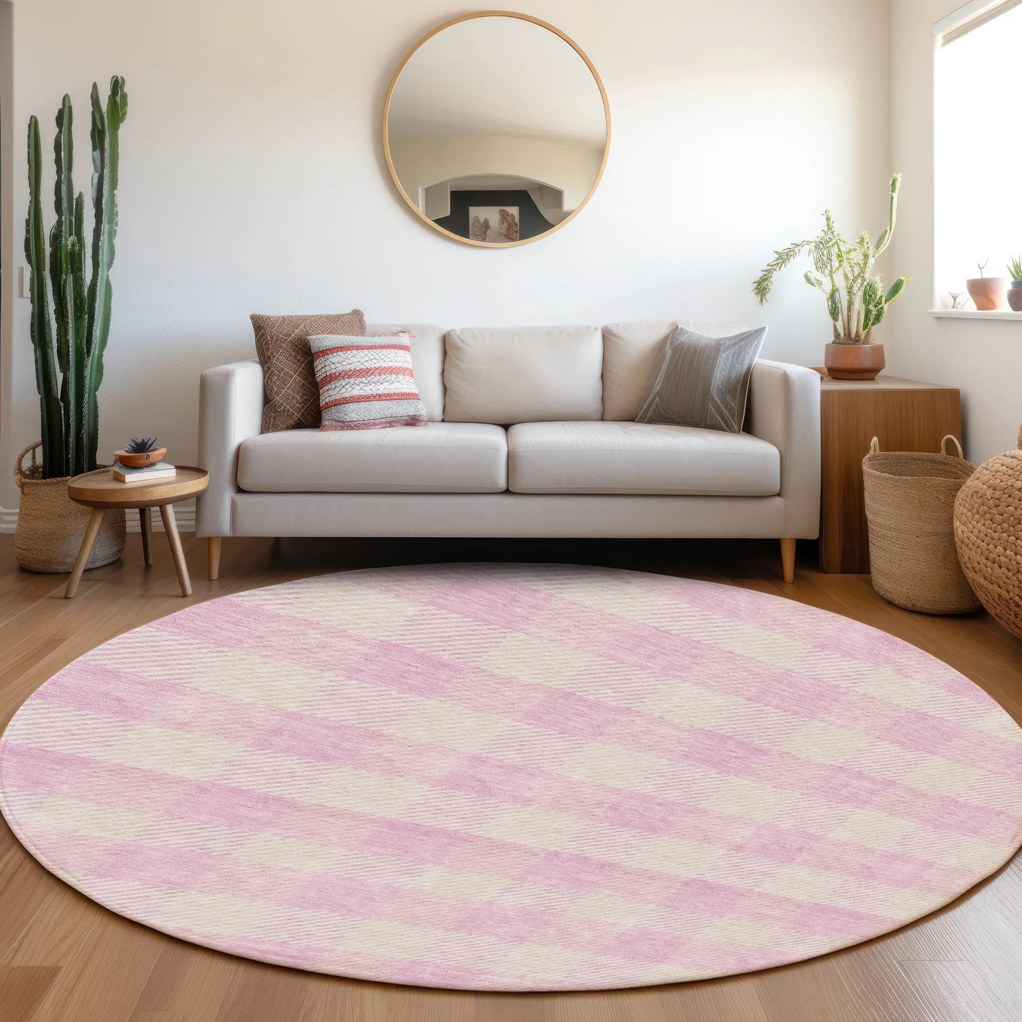 Machine Washable Indoor/ Outdoor Chantille Plaid Stripe Rug