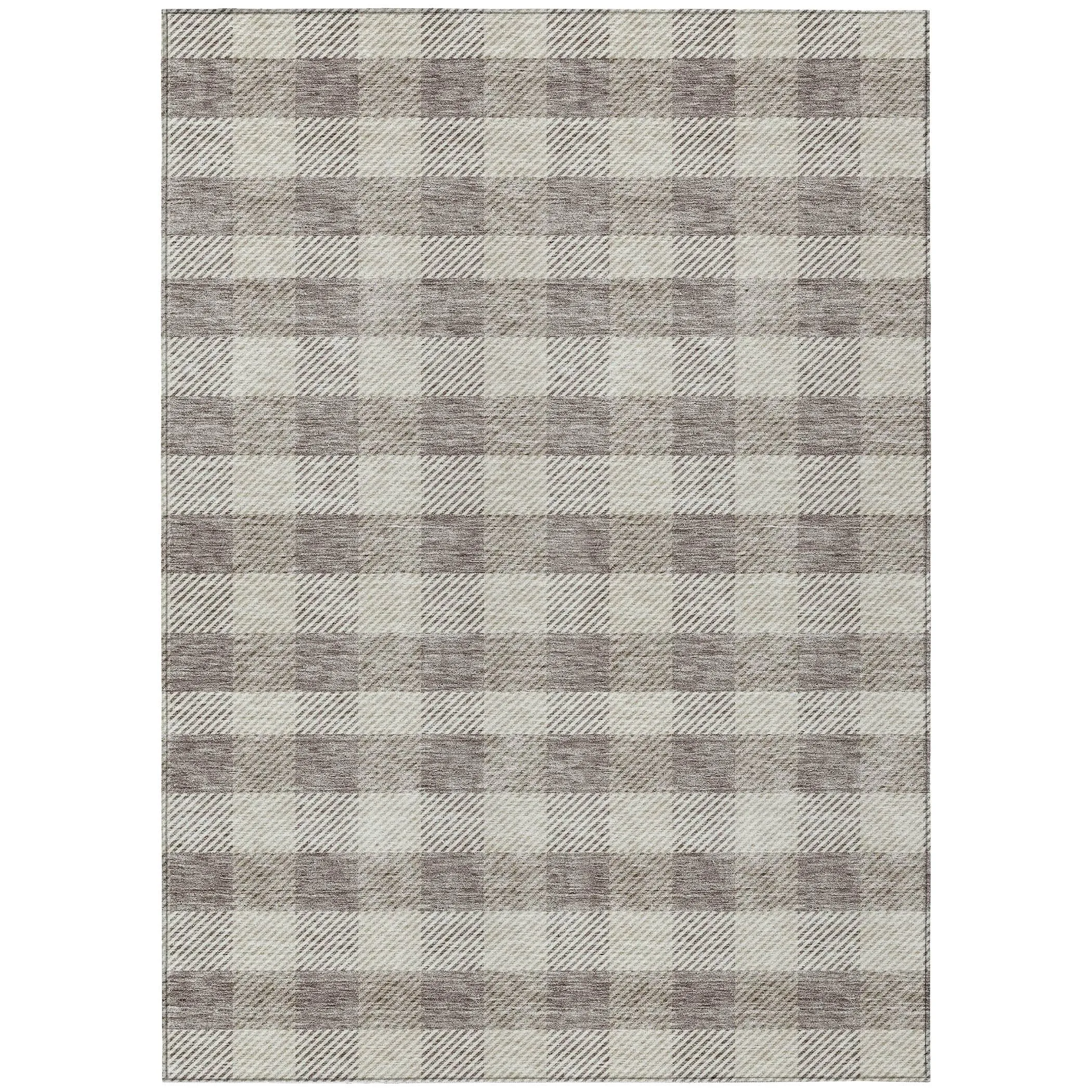 Machine Washable Indoor/ Outdoor Chantille Plaid Stripe Rug