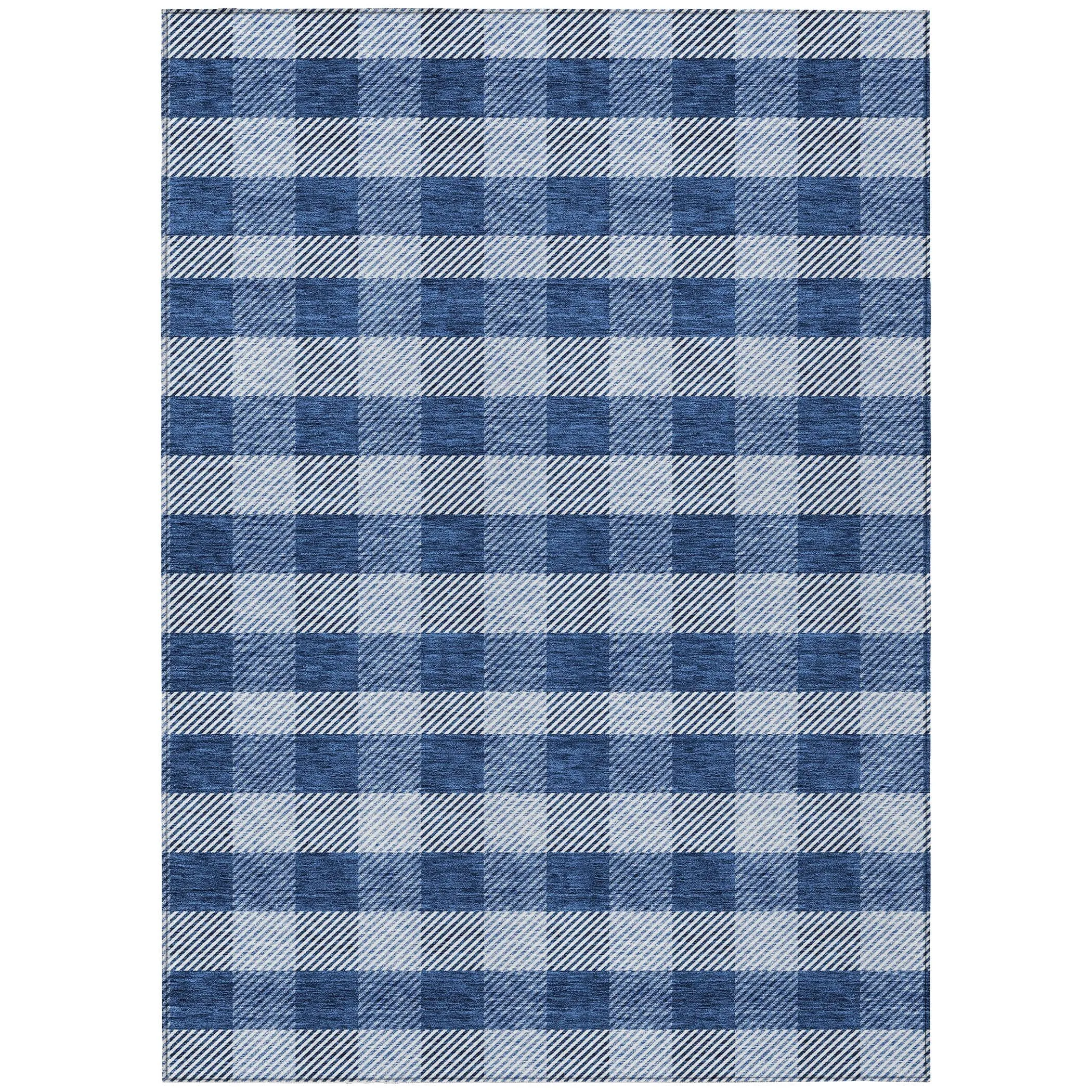 Machine Washable Indoor/ Outdoor Chantille Plaid Stripe Rug