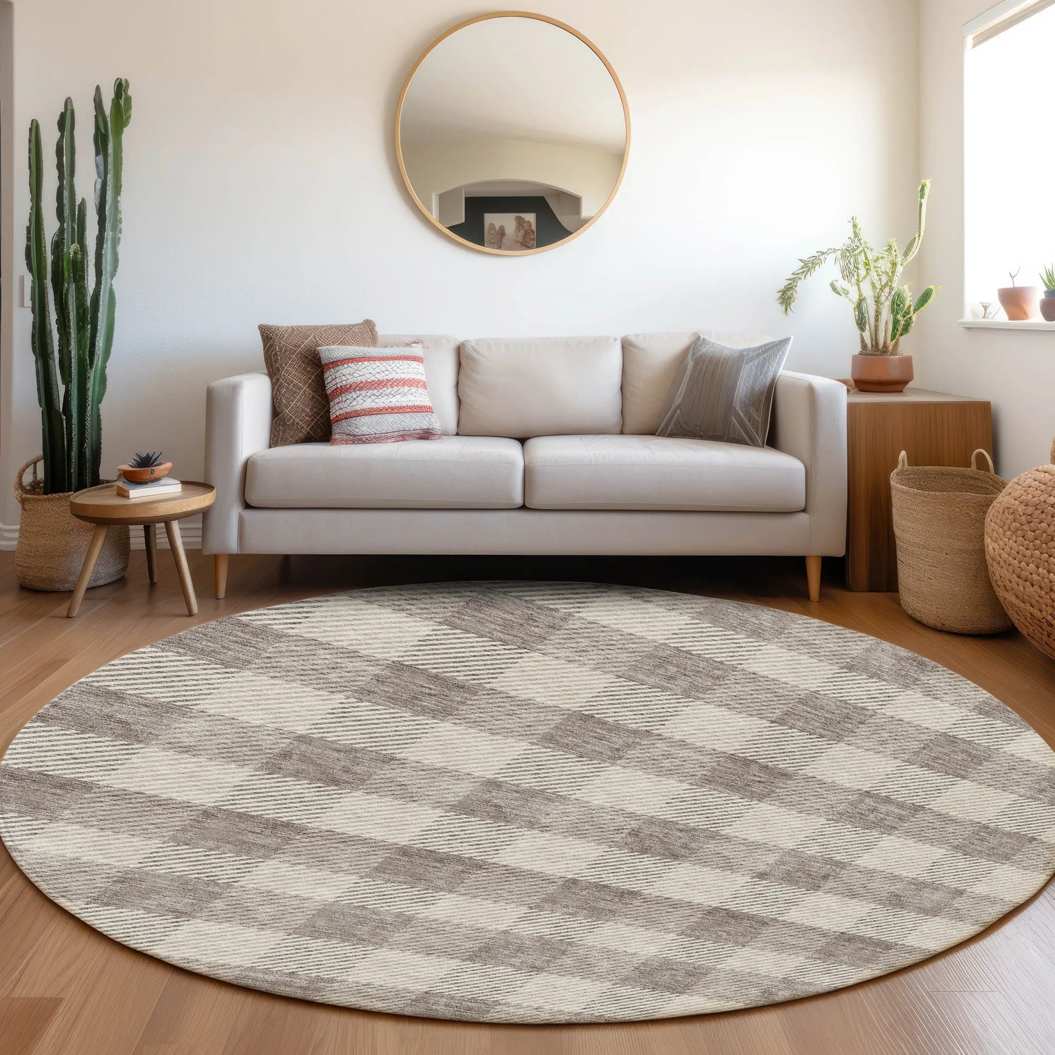Machine Washable Indoor/ Outdoor Chantille Plaid Stripe Rug