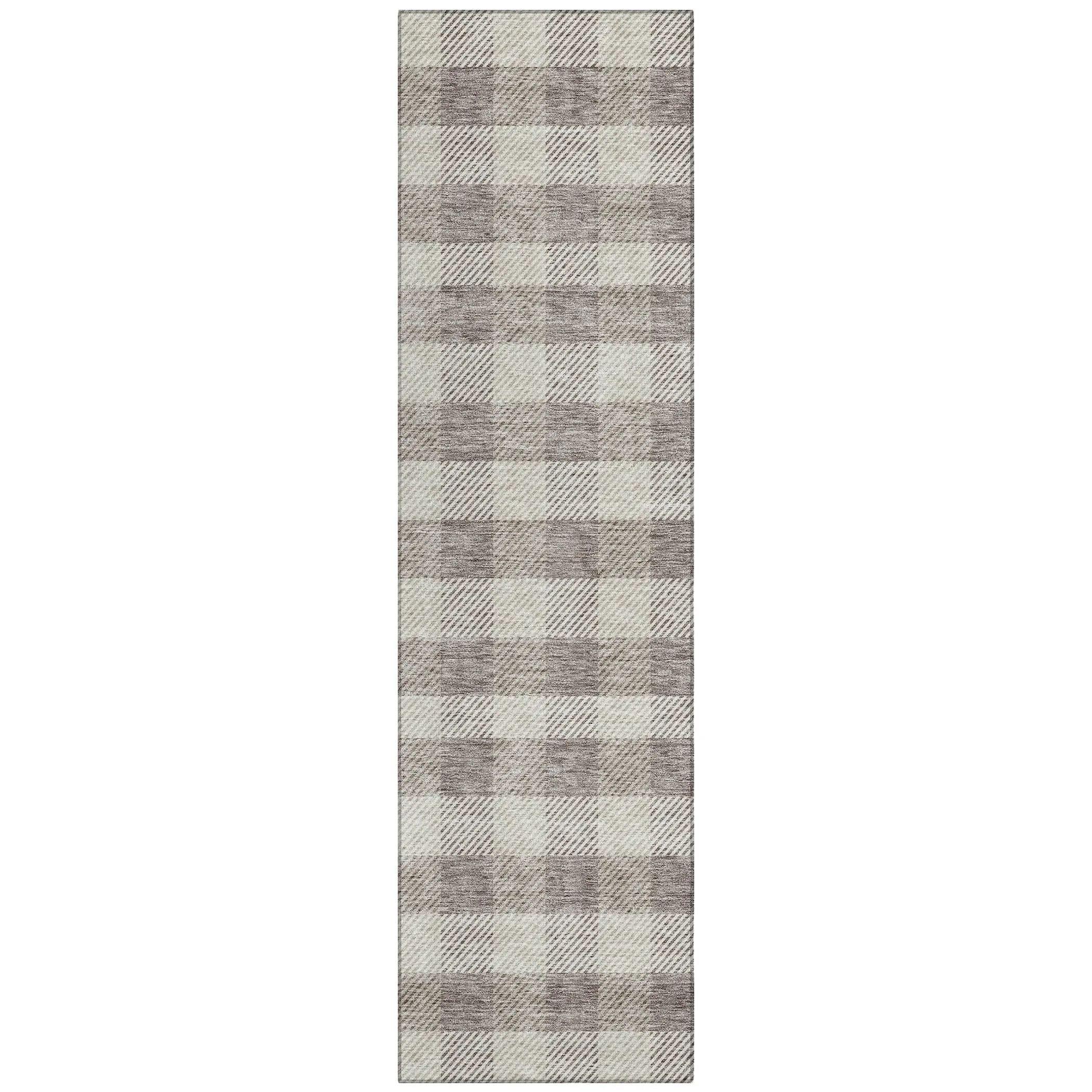 Machine Washable Indoor/ Outdoor Chantille Plaid Stripe Rug