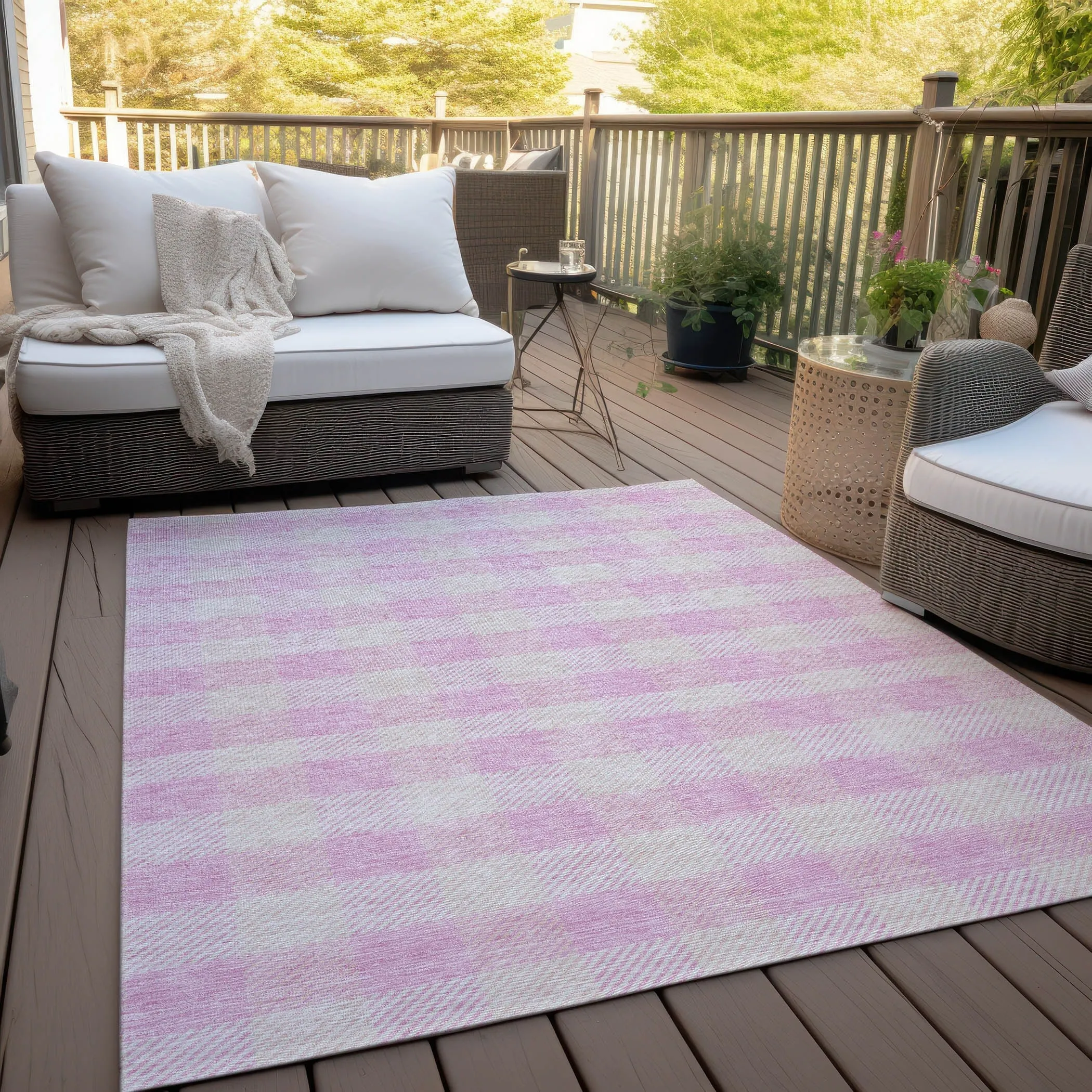 Machine Washable Indoor/ Outdoor Chantille Plaid Stripe Rug