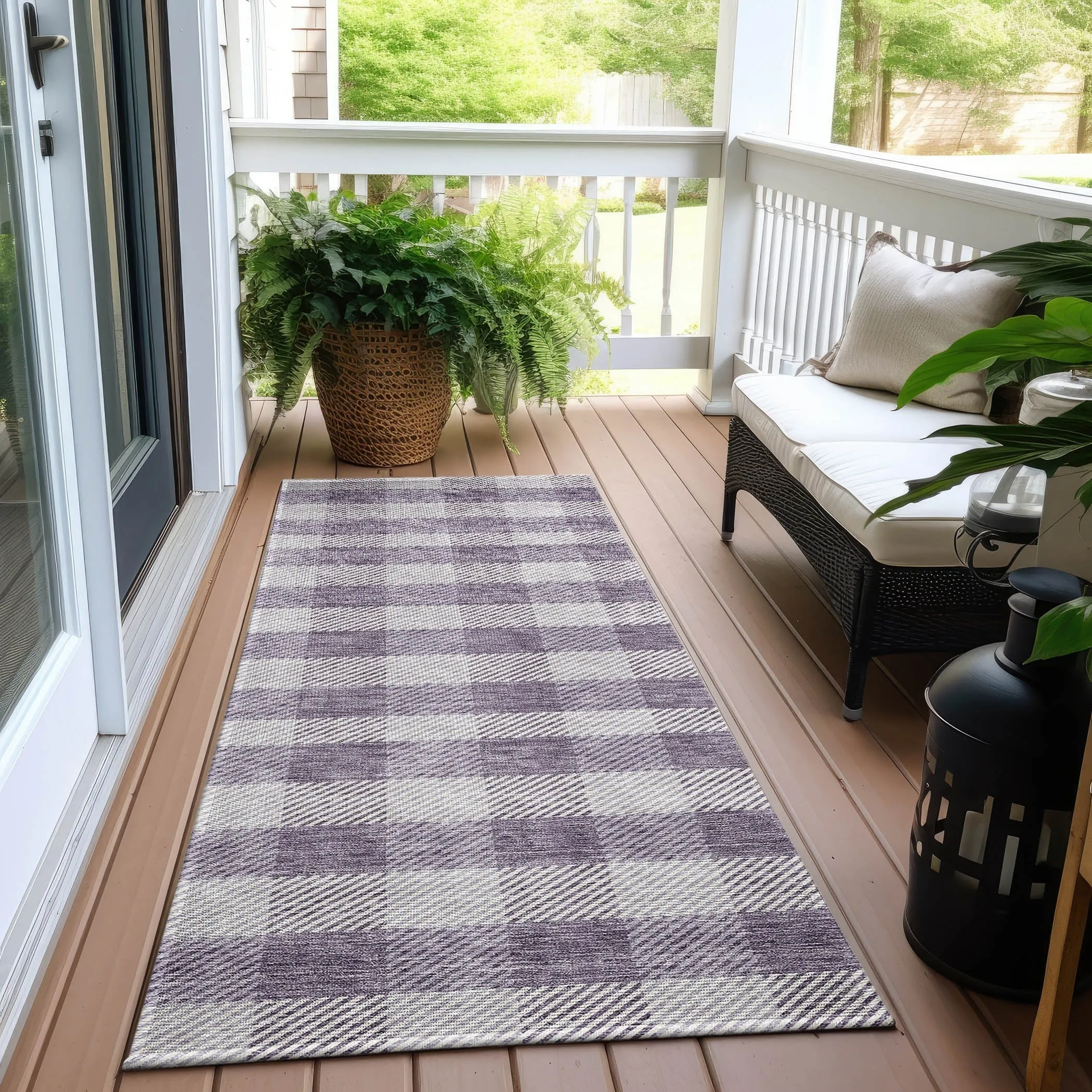 Machine Washable Indoor/ Outdoor Chantille Plaid Stripe Rug