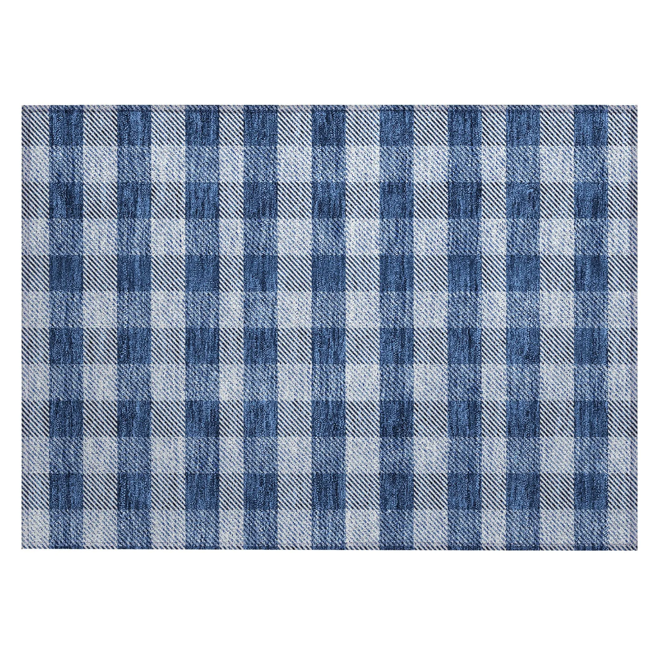 Machine Washable Indoor/ Outdoor Chantille Plaid Stripe Rug