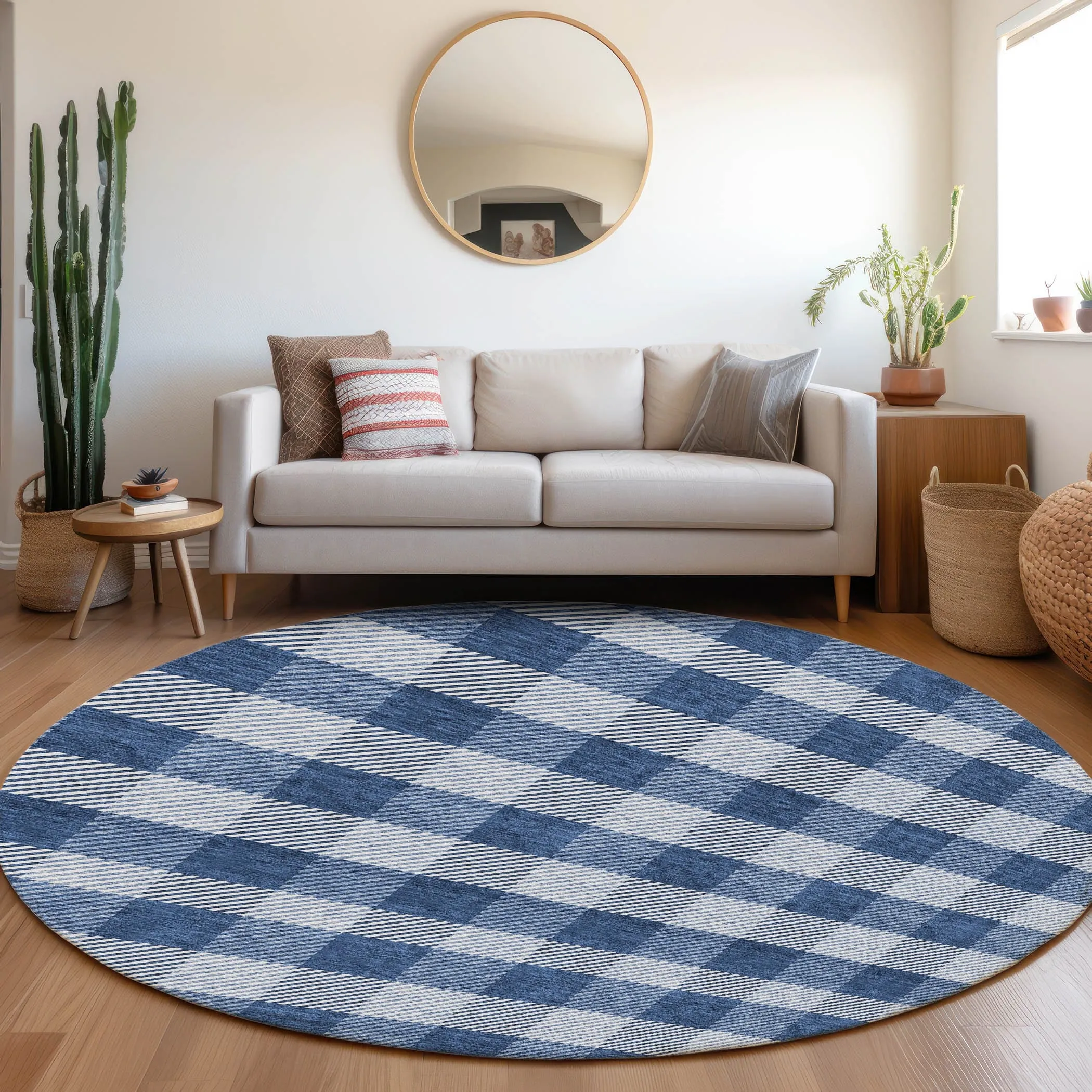 Machine Washable Indoor/ Outdoor Chantille Plaid Stripe Rug