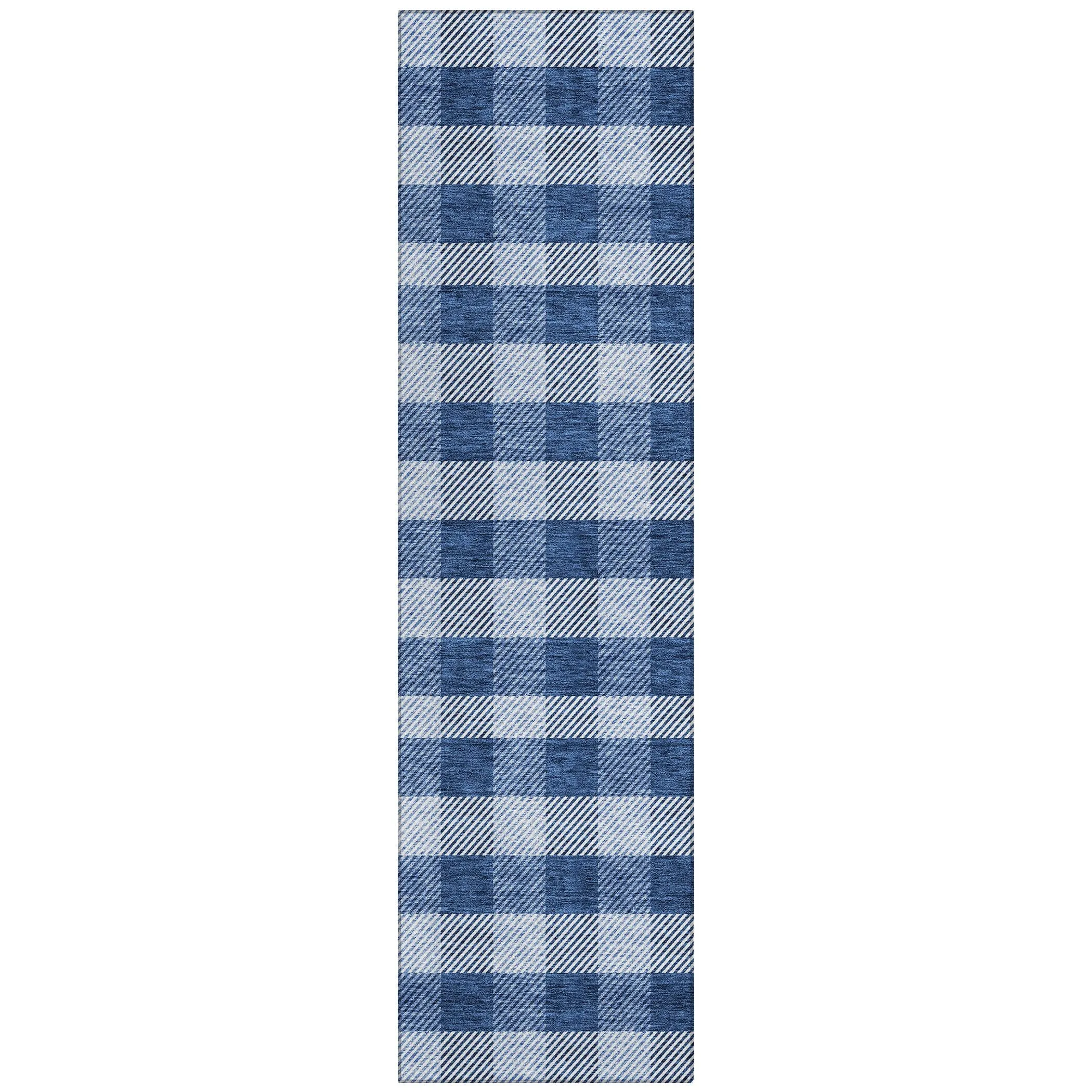 Machine Washable Indoor/ Outdoor Chantille Plaid Stripe Rug