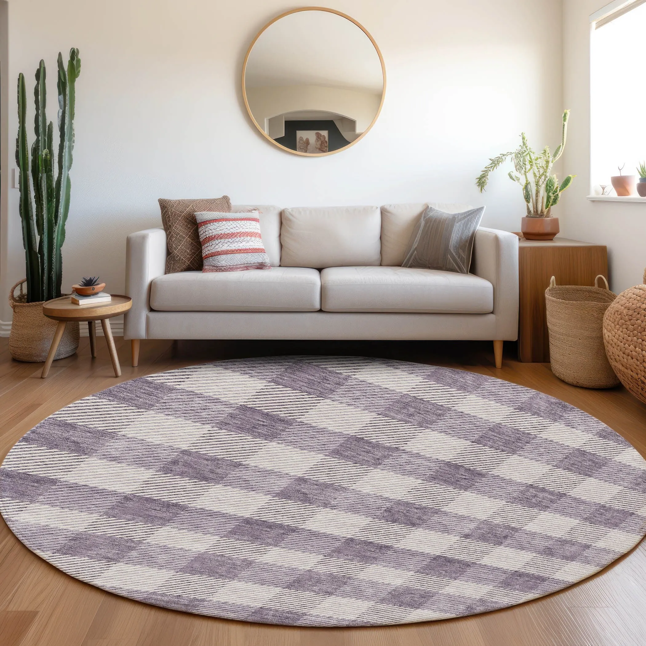 Machine Washable Indoor/ Outdoor Chantille Plaid Stripe Rug