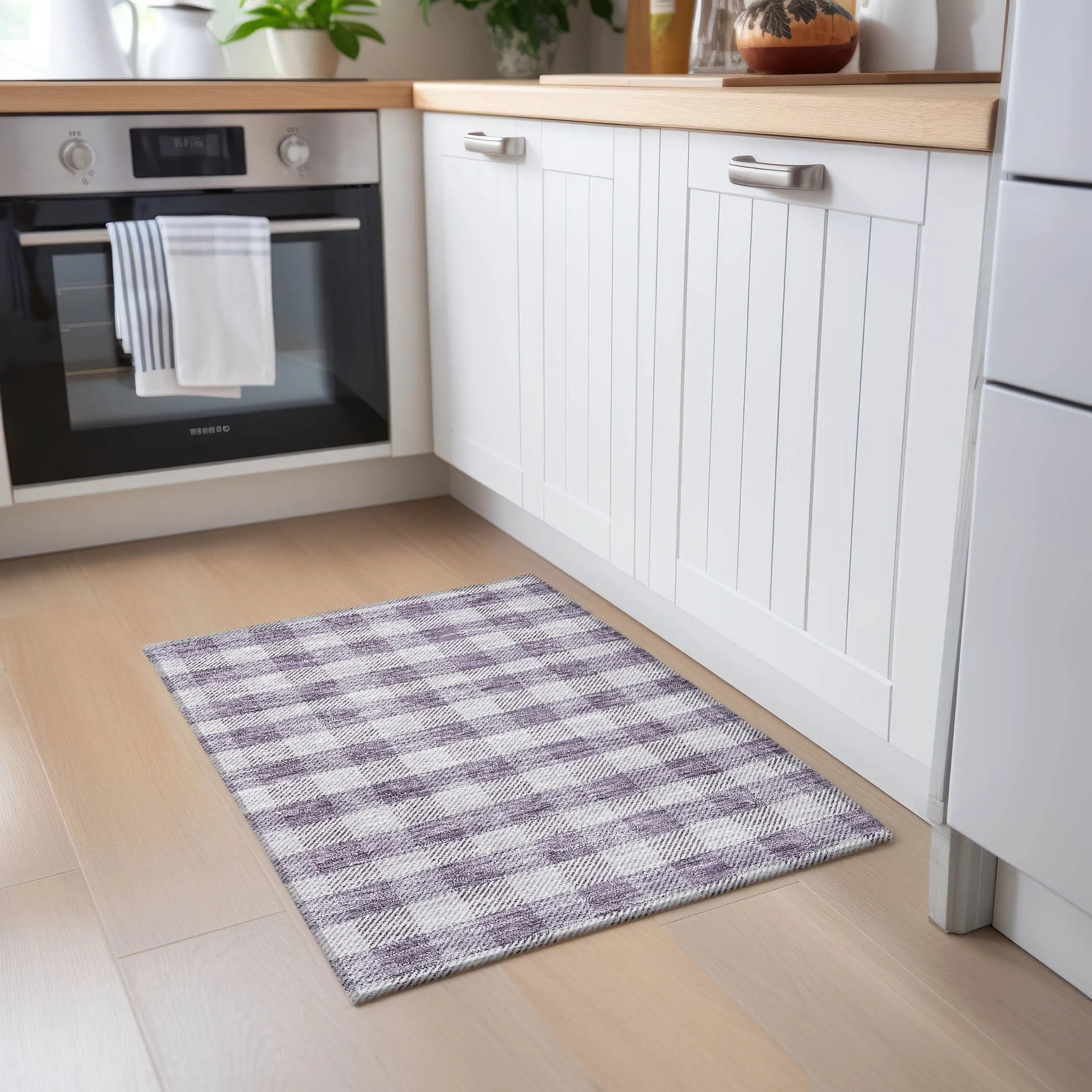 Machine Washable Indoor/ Outdoor Chantille Plaid Stripe Rug