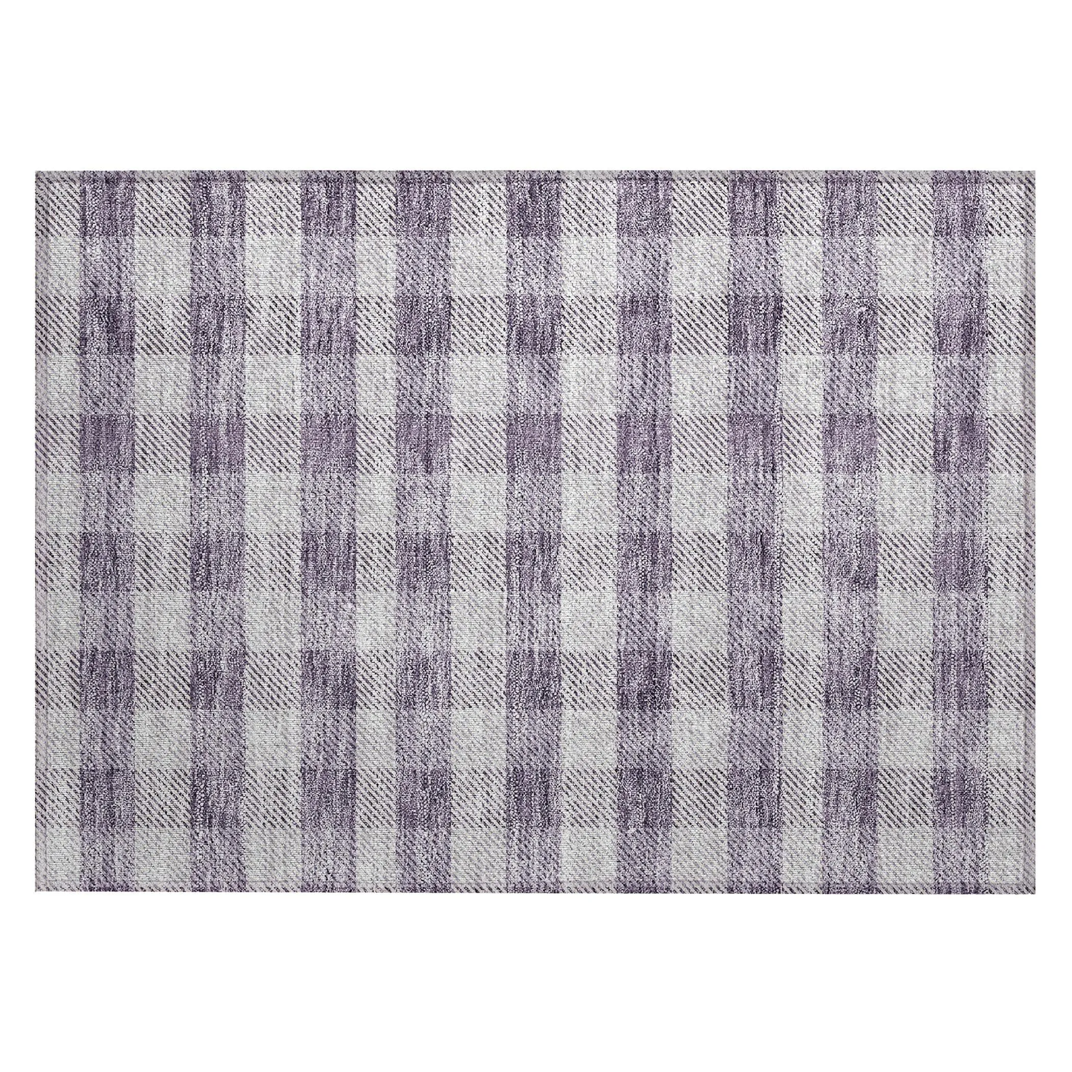 Machine Washable Indoor/ Outdoor Chantille Plaid Stripe Rug