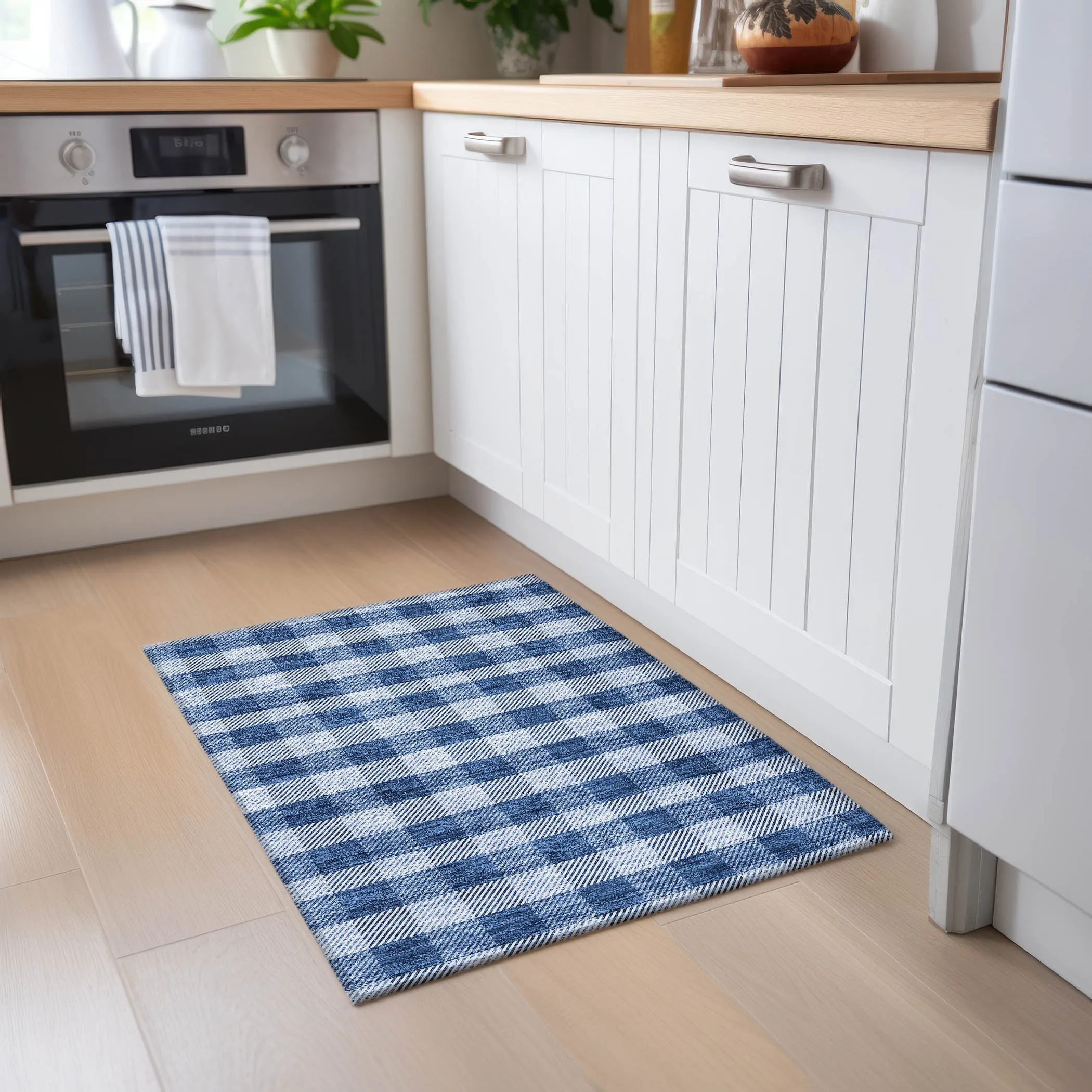 Machine Washable Indoor/ Outdoor Chantille Plaid Stripe Rug