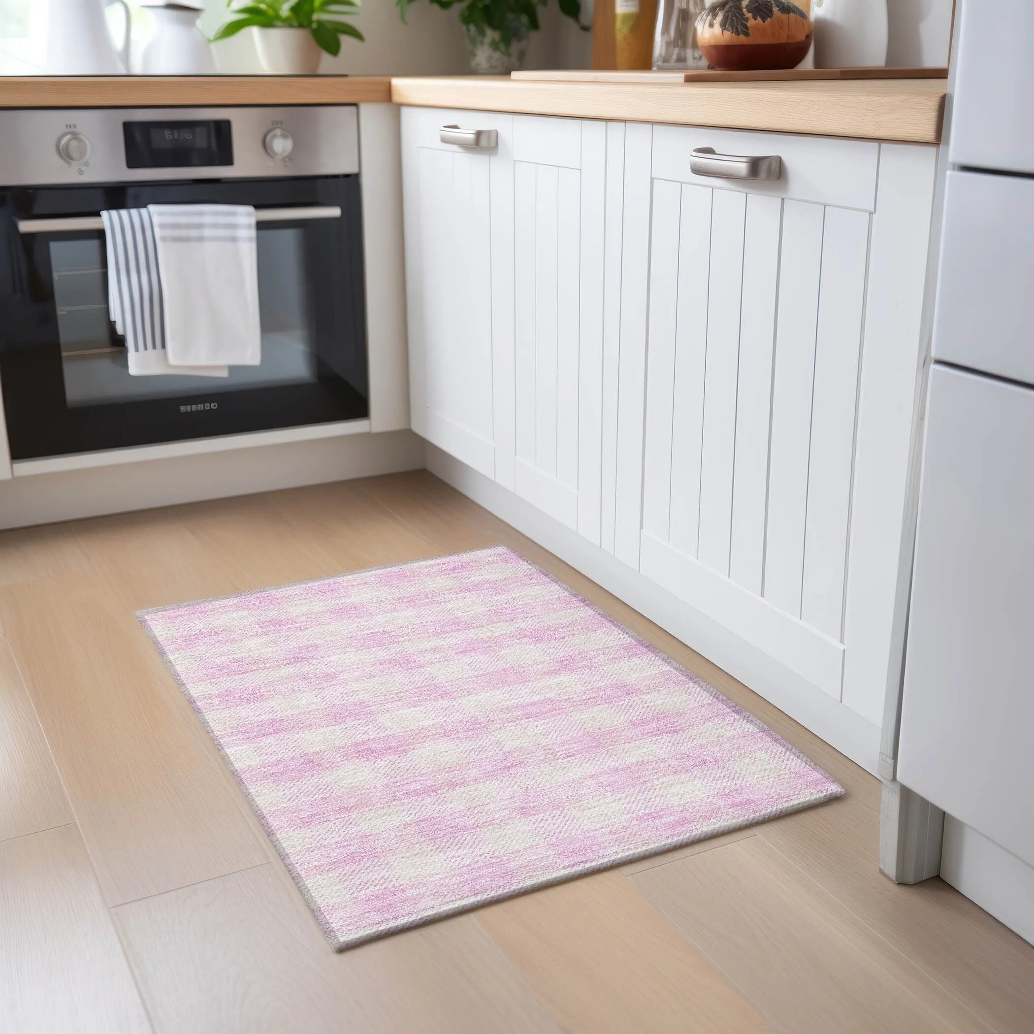 Machine Washable Indoor/ Outdoor Chantille Plaid Stripe Rug