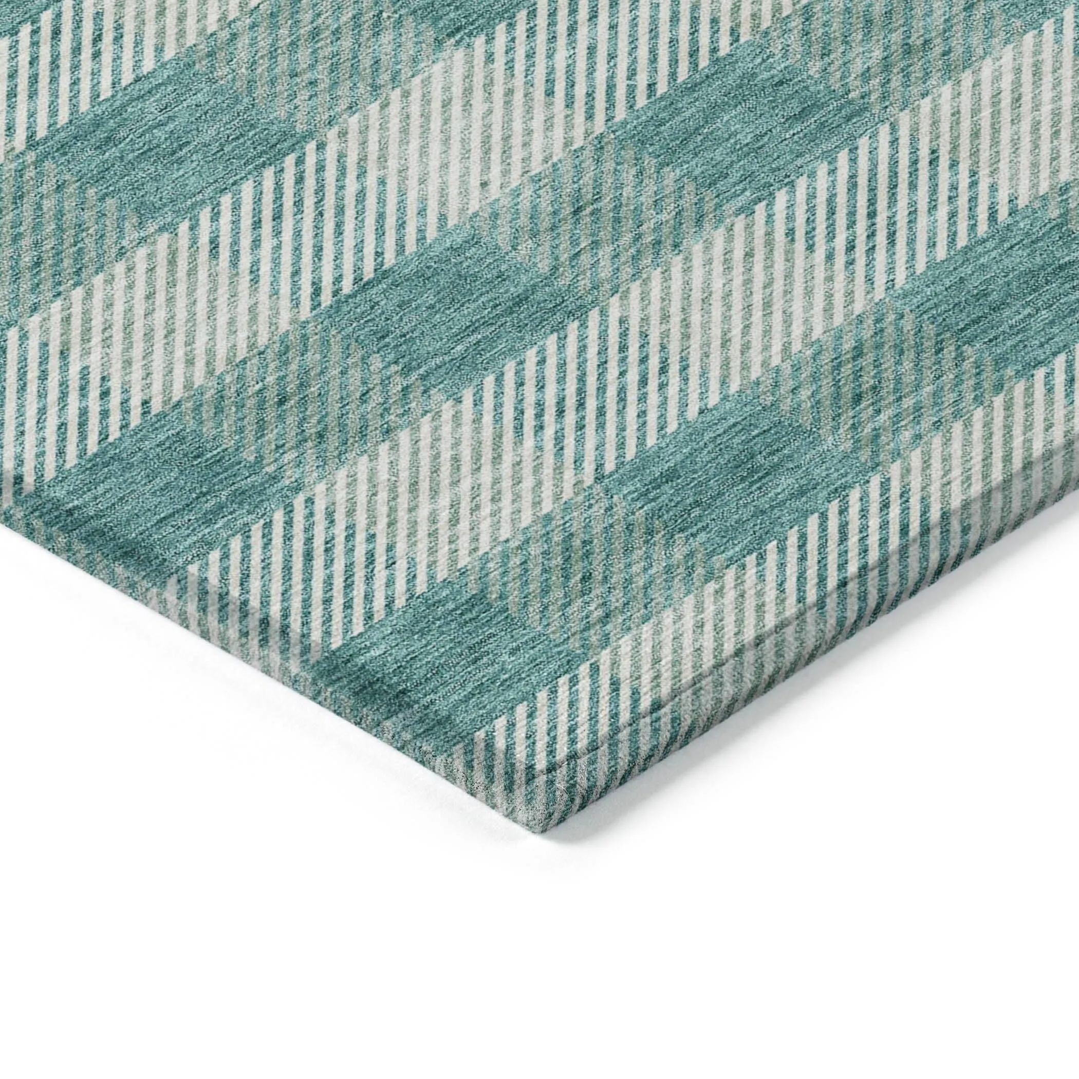Machine Washable Indoor/ Outdoor Chantille Plaid Stripe Rug