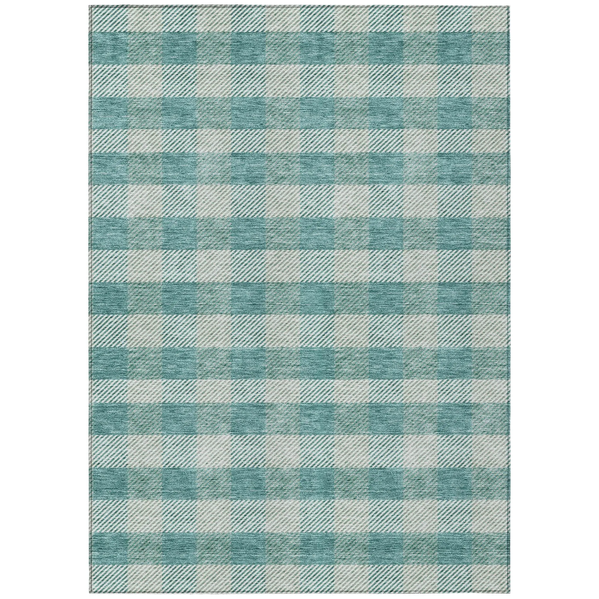 Machine Washable Indoor/ Outdoor Chantille Plaid Stripe Rug