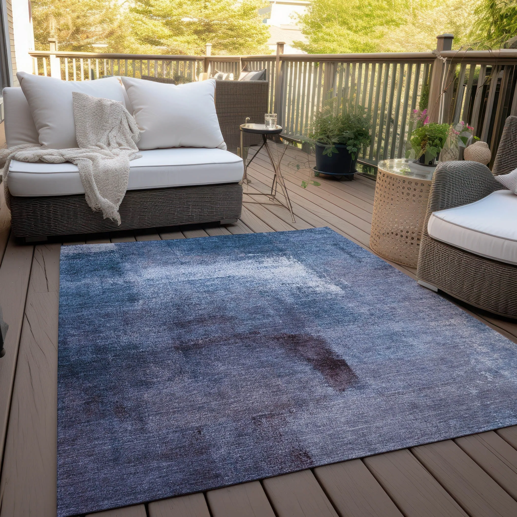 Machine Washable Indoor/ Outdoor Chantille Solid Ombre Rug