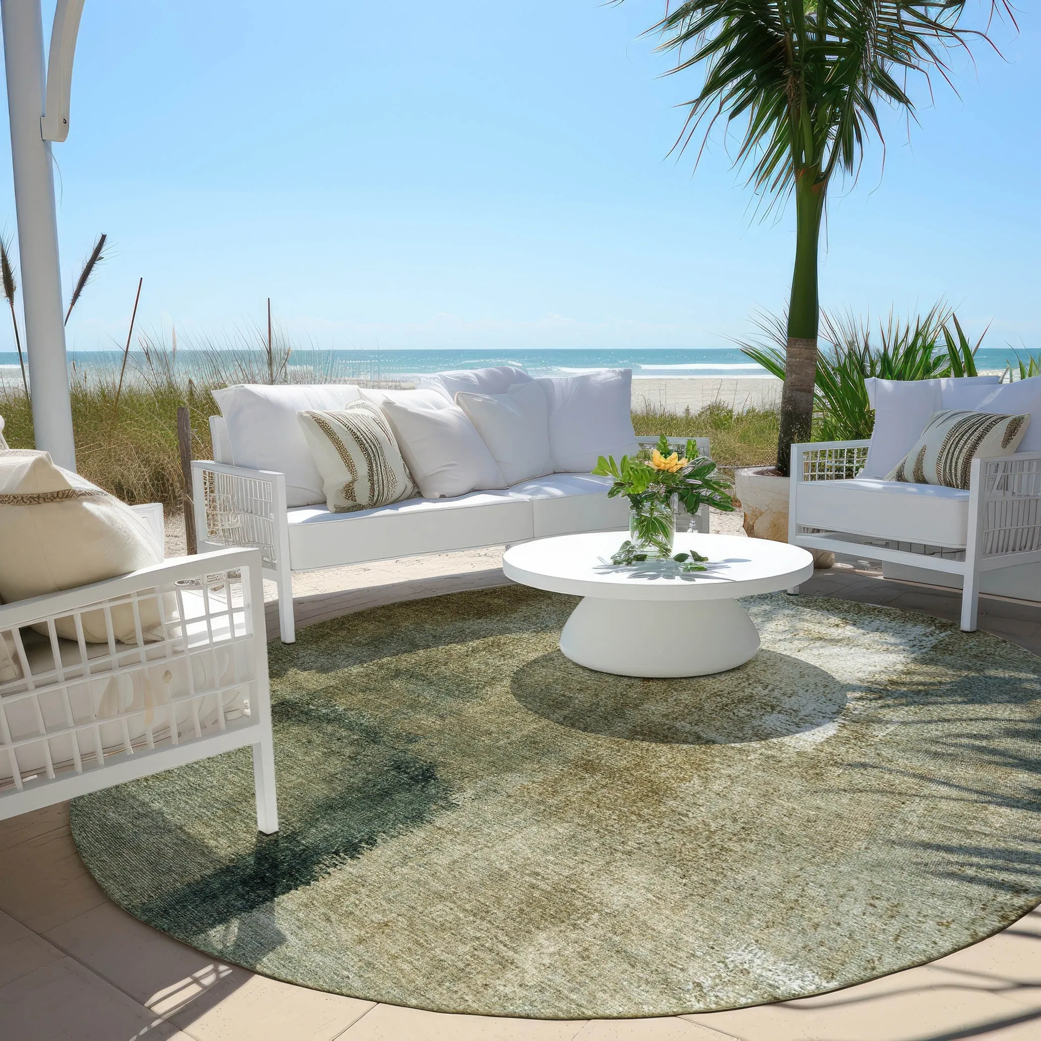 Machine Washable Indoor/ Outdoor Chantille Solid Ombre Rug