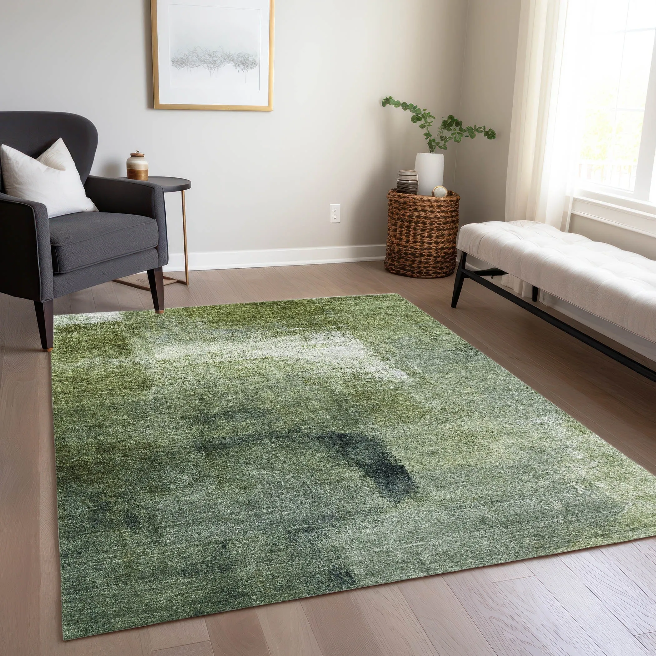 Machine Washable Indoor/ Outdoor Chantille Solid Ombre Rug
