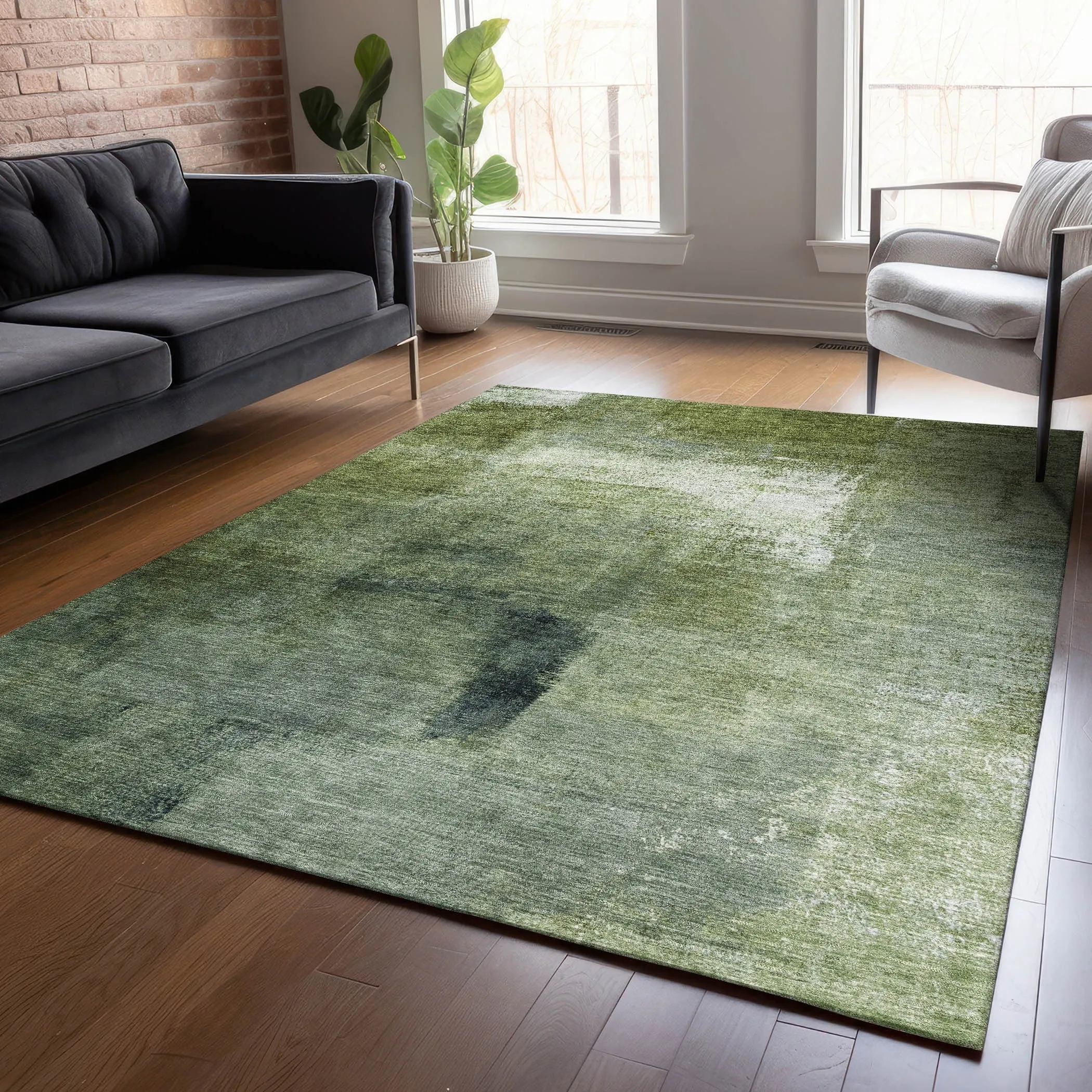 Machine Washable Indoor/ Outdoor Chantille Solid Ombre Rug