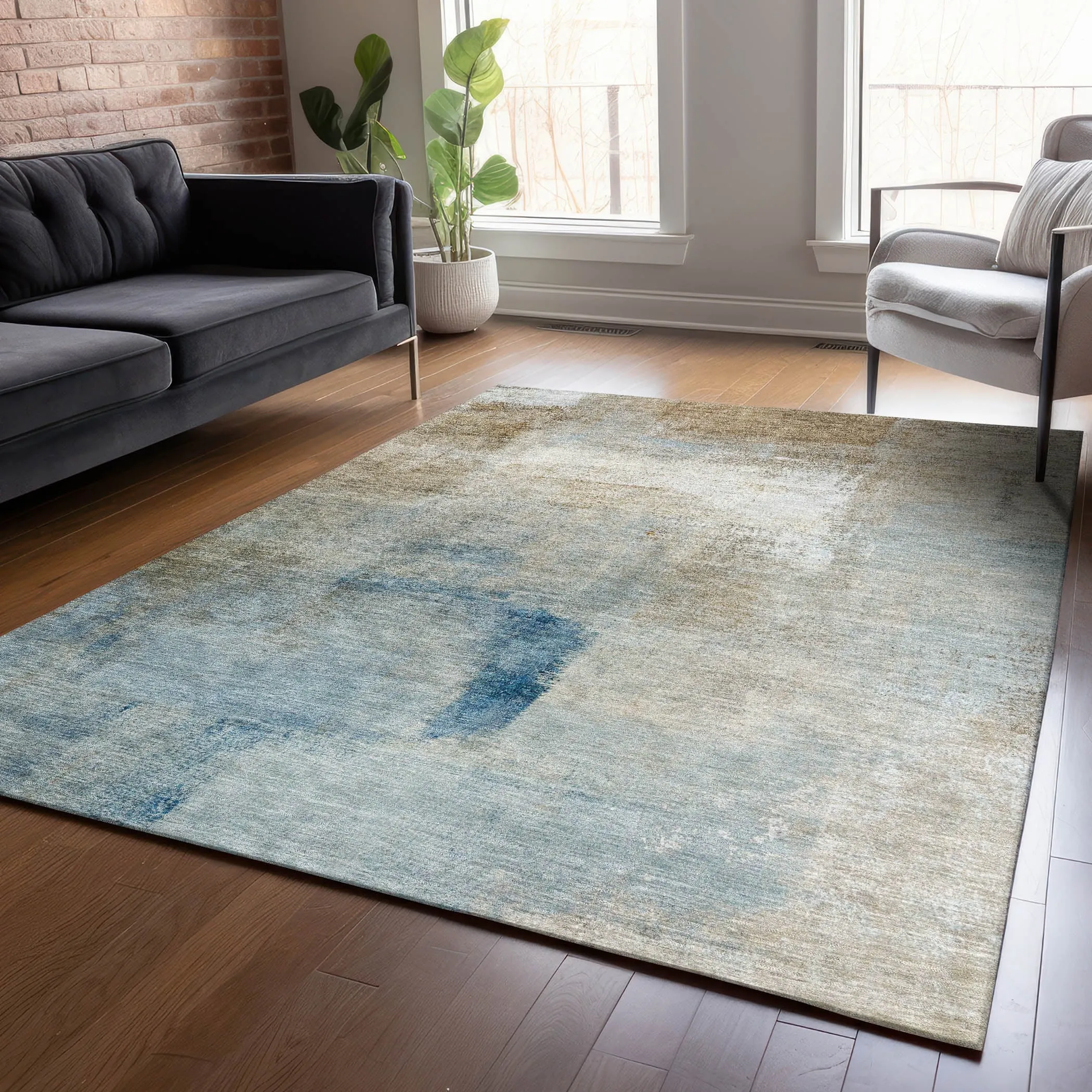 Machine Washable Indoor/ Outdoor Chantille Solid Ombre Rug
