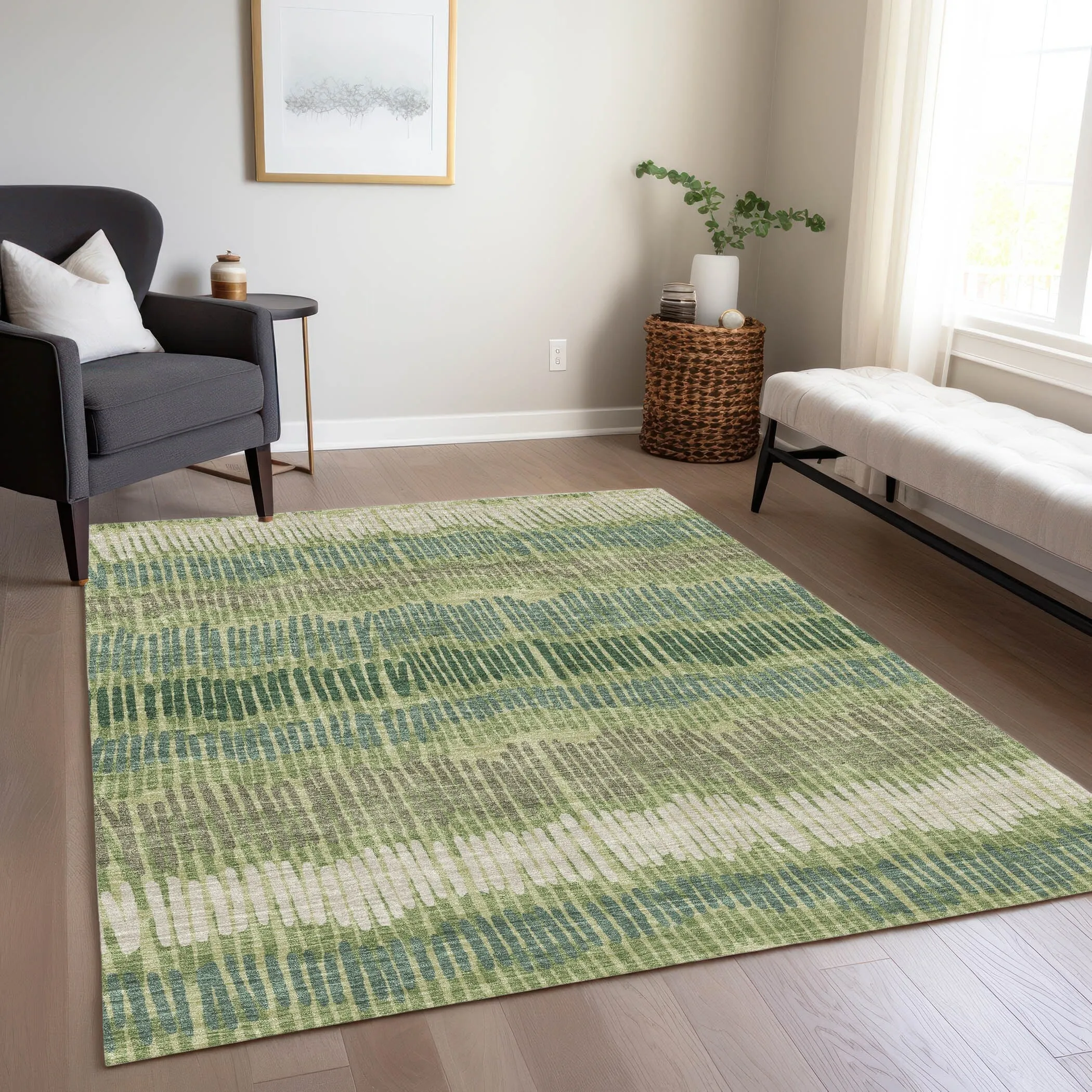 Machine Washable Indoor/ Outdoor Chantille Stripe Abstract Rug