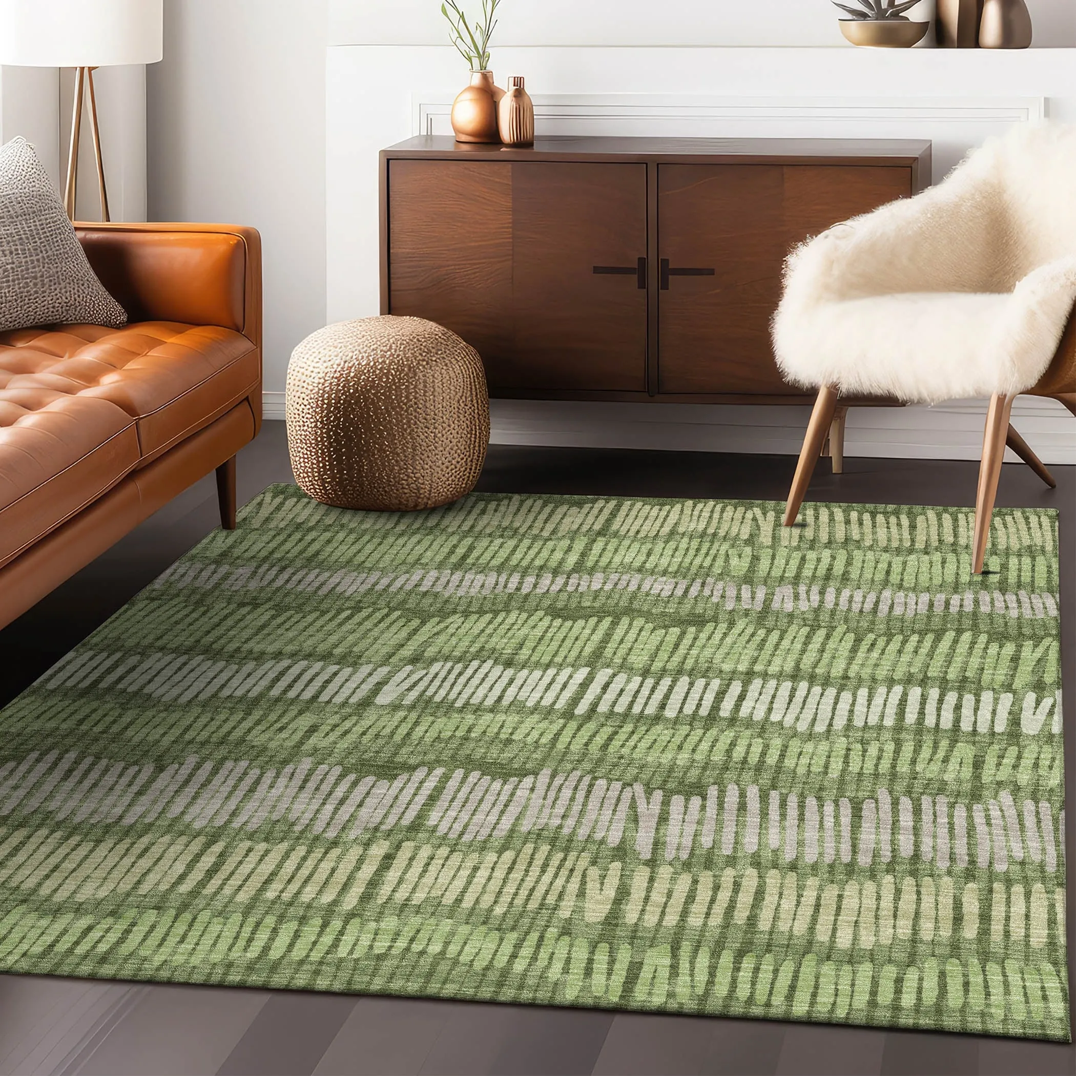 Machine Washable Indoor/ Outdoor Chantille Stripe Abstract Rug