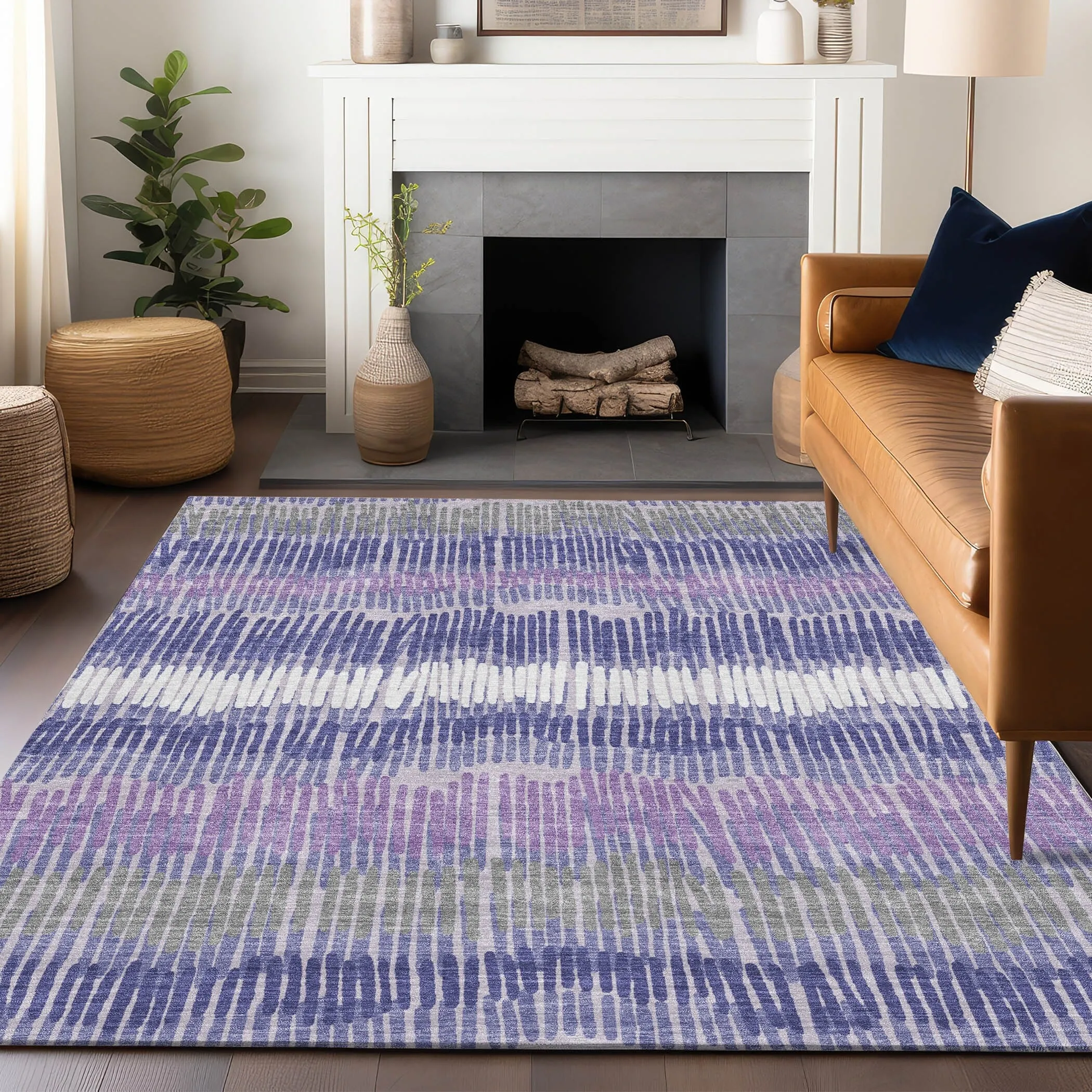 Machine Washable Indoor/ Outdoor Chantille Stripe Abstract Rug