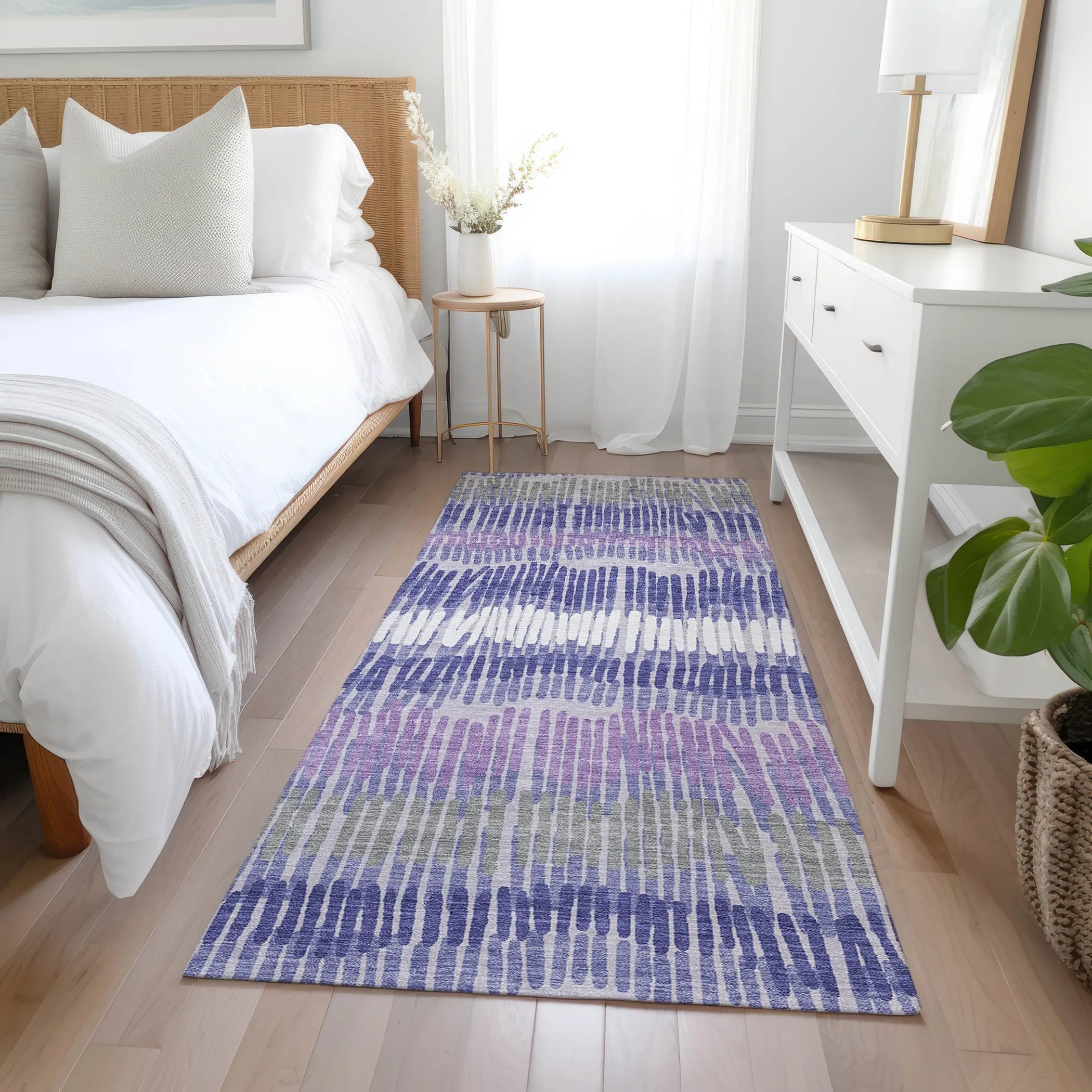 Machine Washable Indoor/ Outdoor Chantille Stripe Abstract Rug
