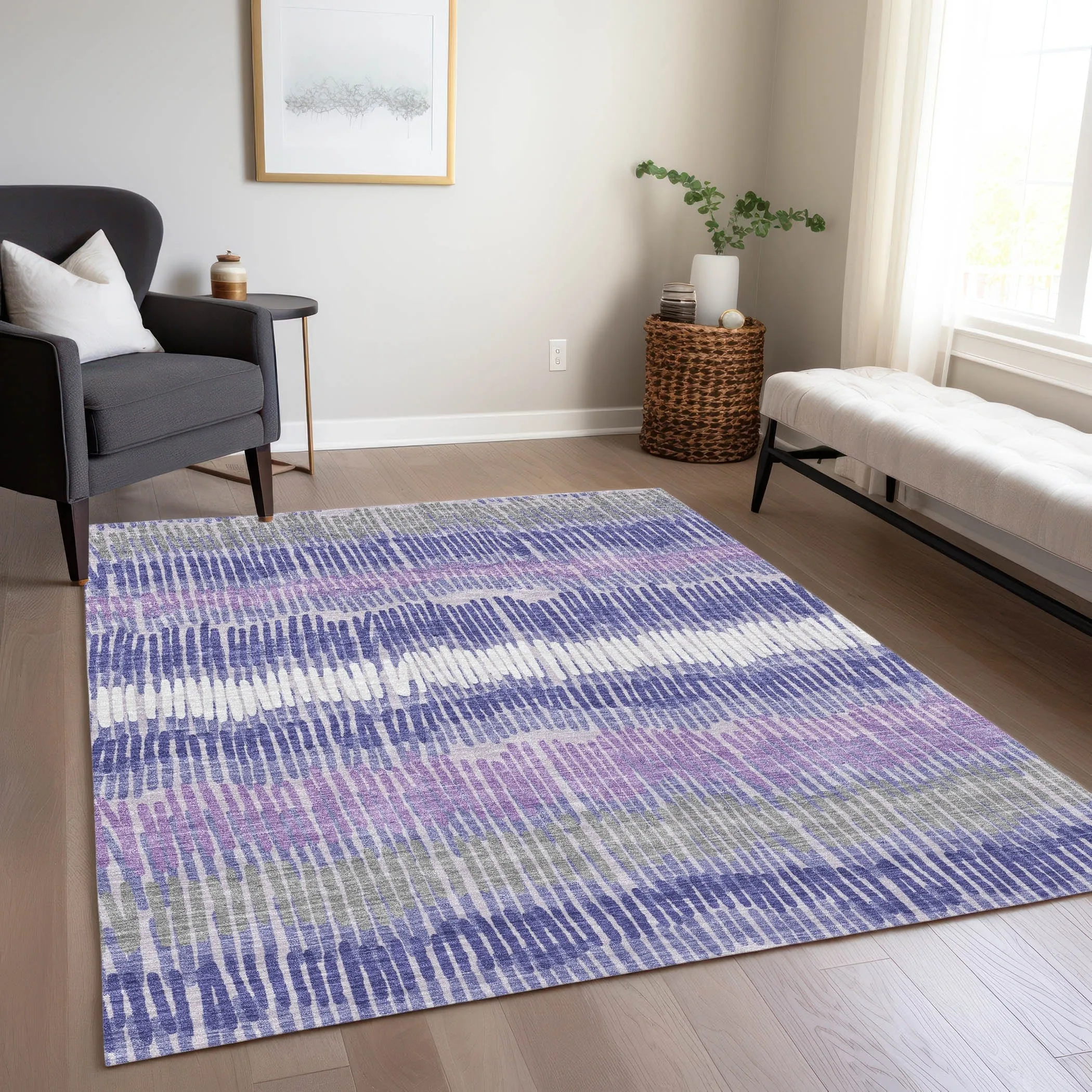 Machine Washable Indoor/ Outdoor Chantille Stripe Abstract Rug