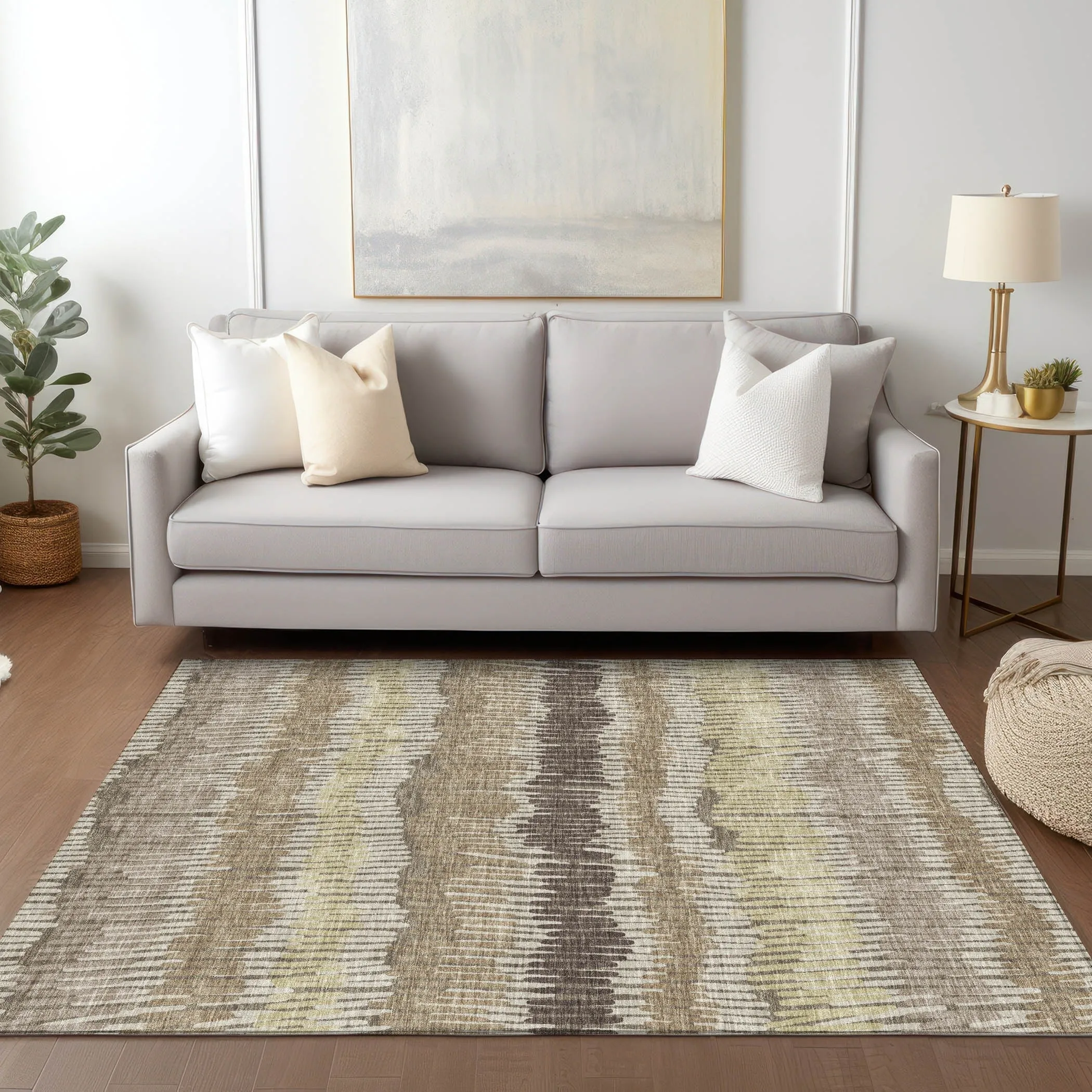 Machine Washable Indoor/ Outdoor Chantille Stripe Abstract Rug
