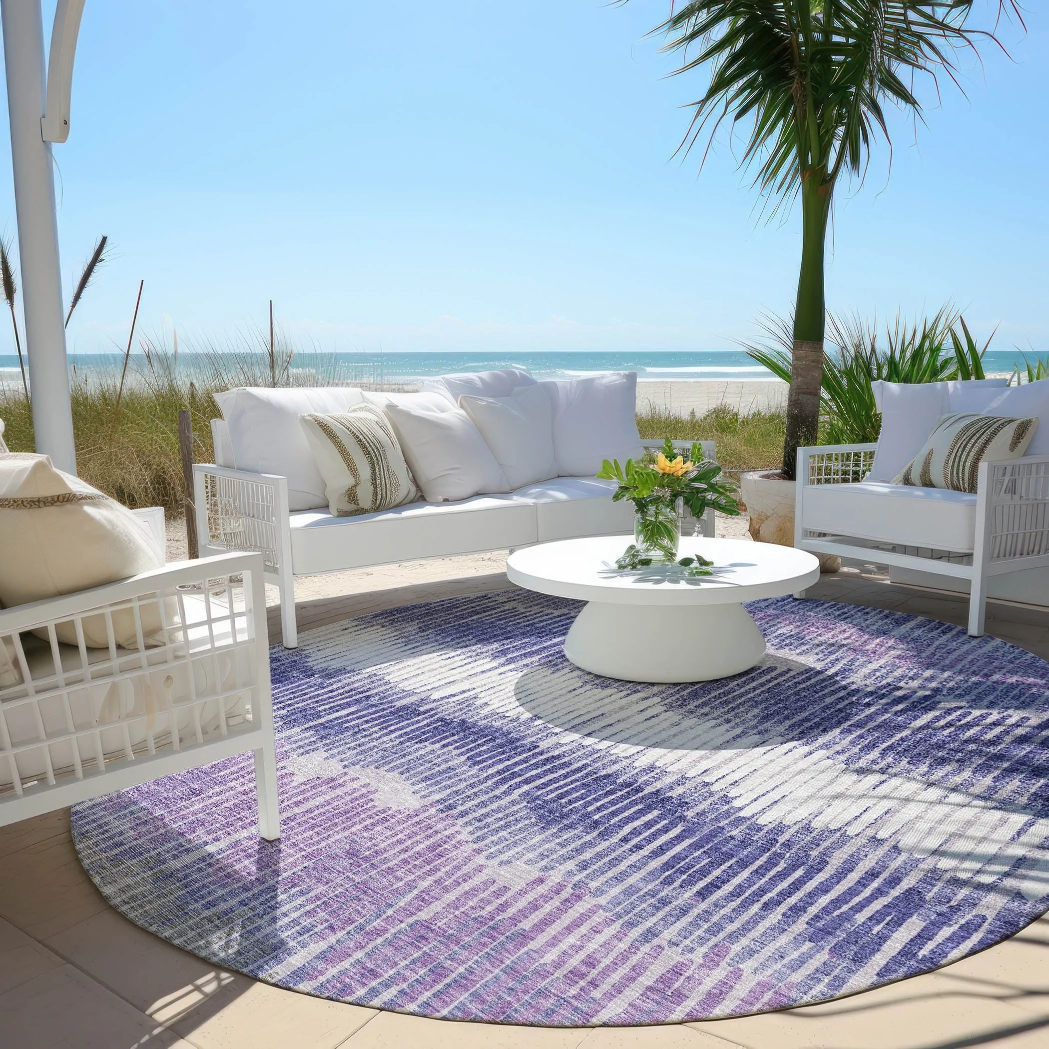 Machine Washable Indoor/ Outdoor Chantille Stripe Abstract Rug