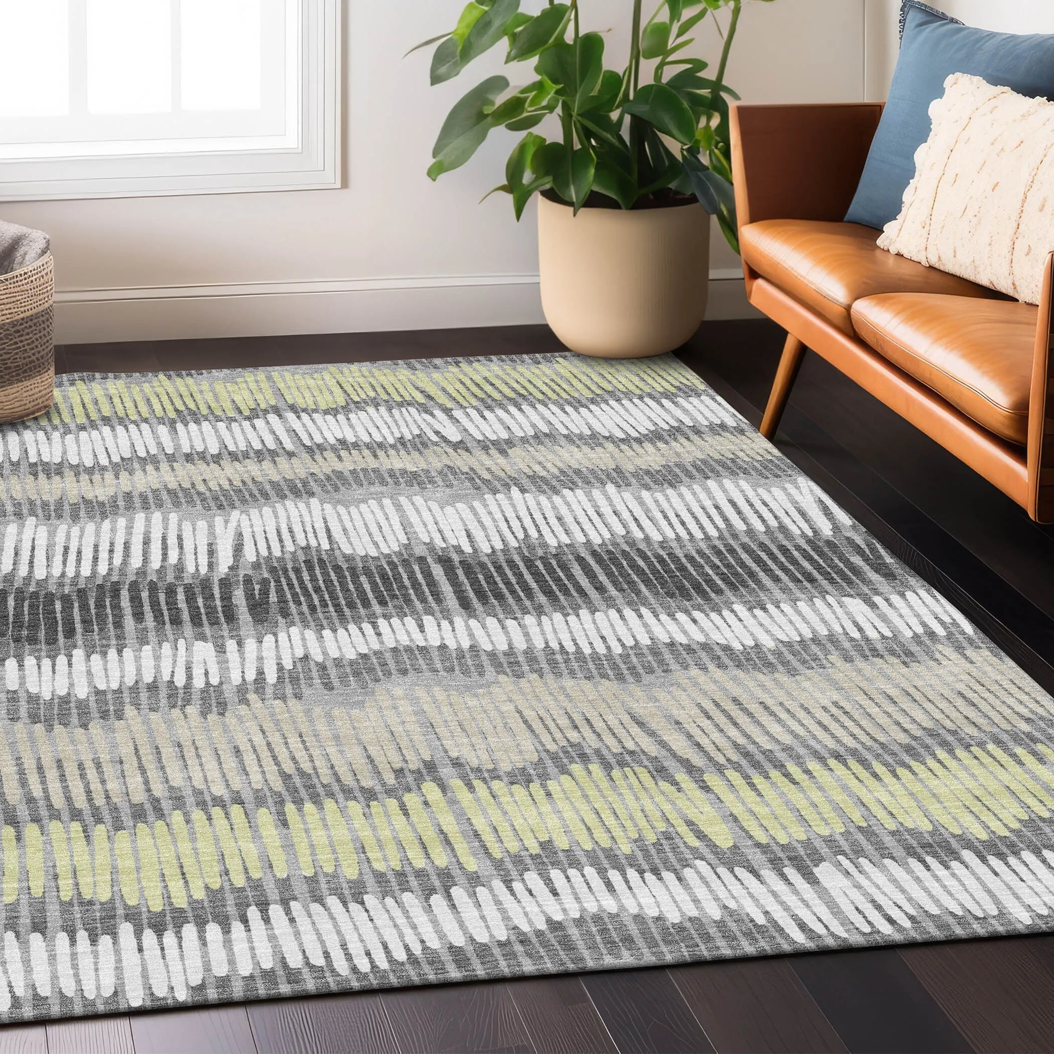 Machine Washable Indoor/ Outdoor Chantille Stripe Abstract Rug