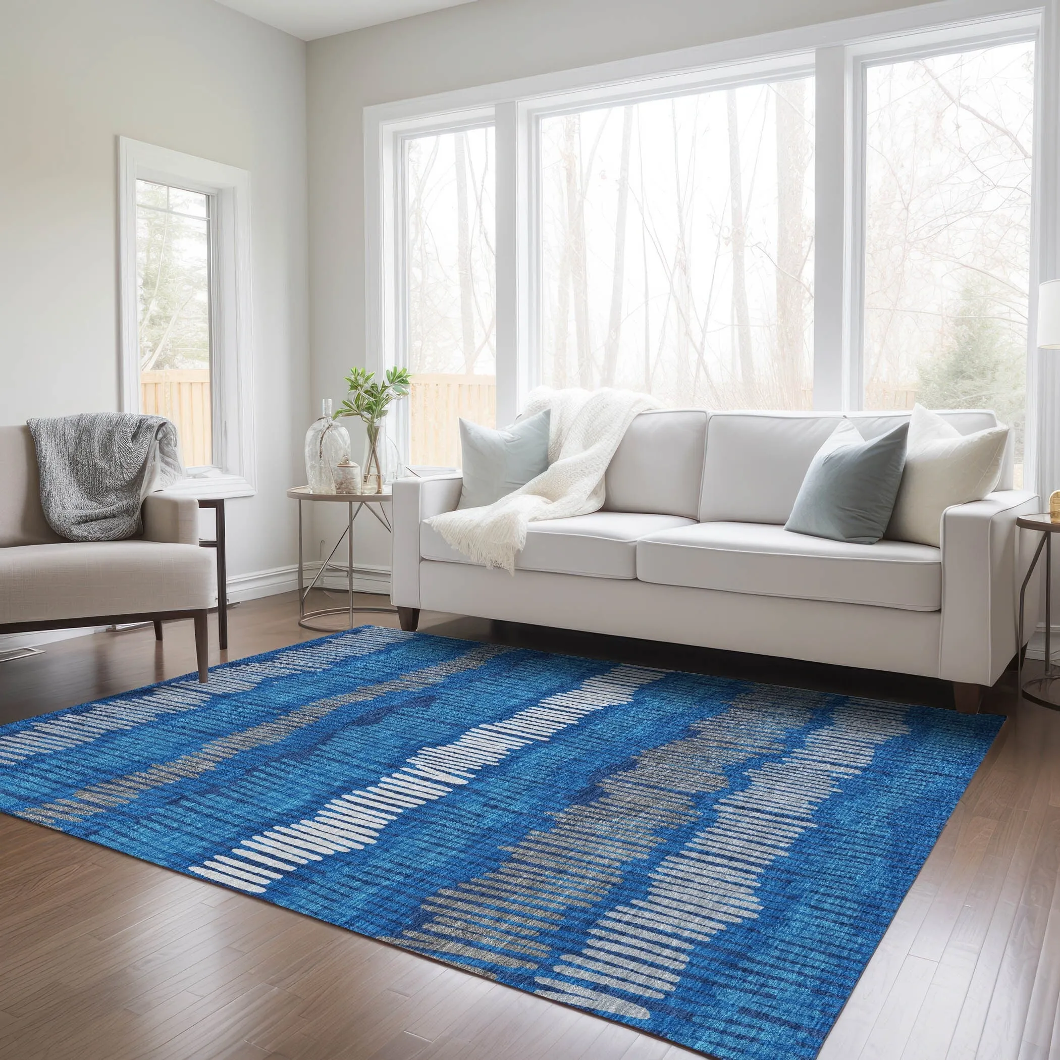 Machine Washable Indoor/ Outdoor Chantille Stripe Abstract Rug