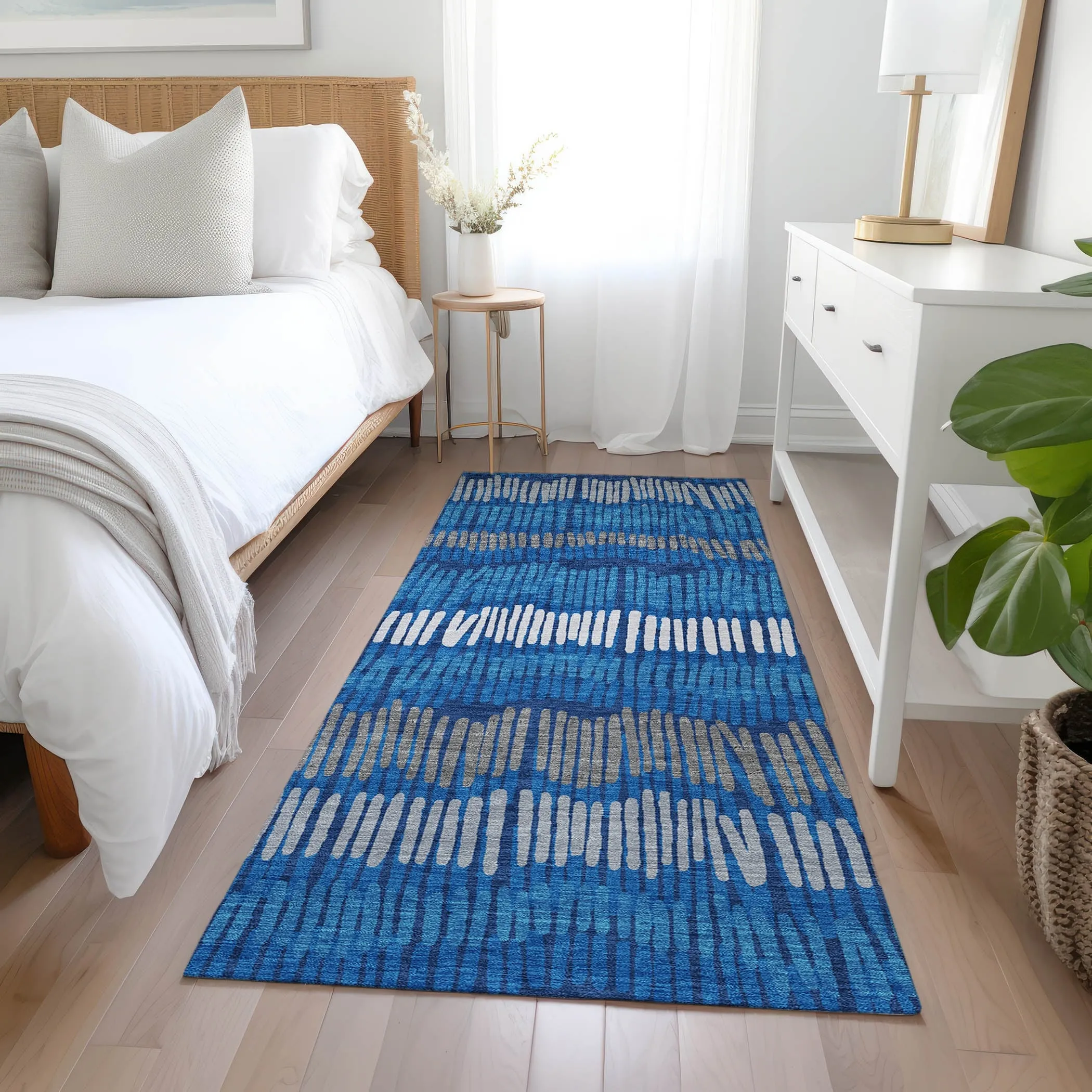 Machine Washable Indoor/ Outdoor Chantille Stripe Abstract Rug