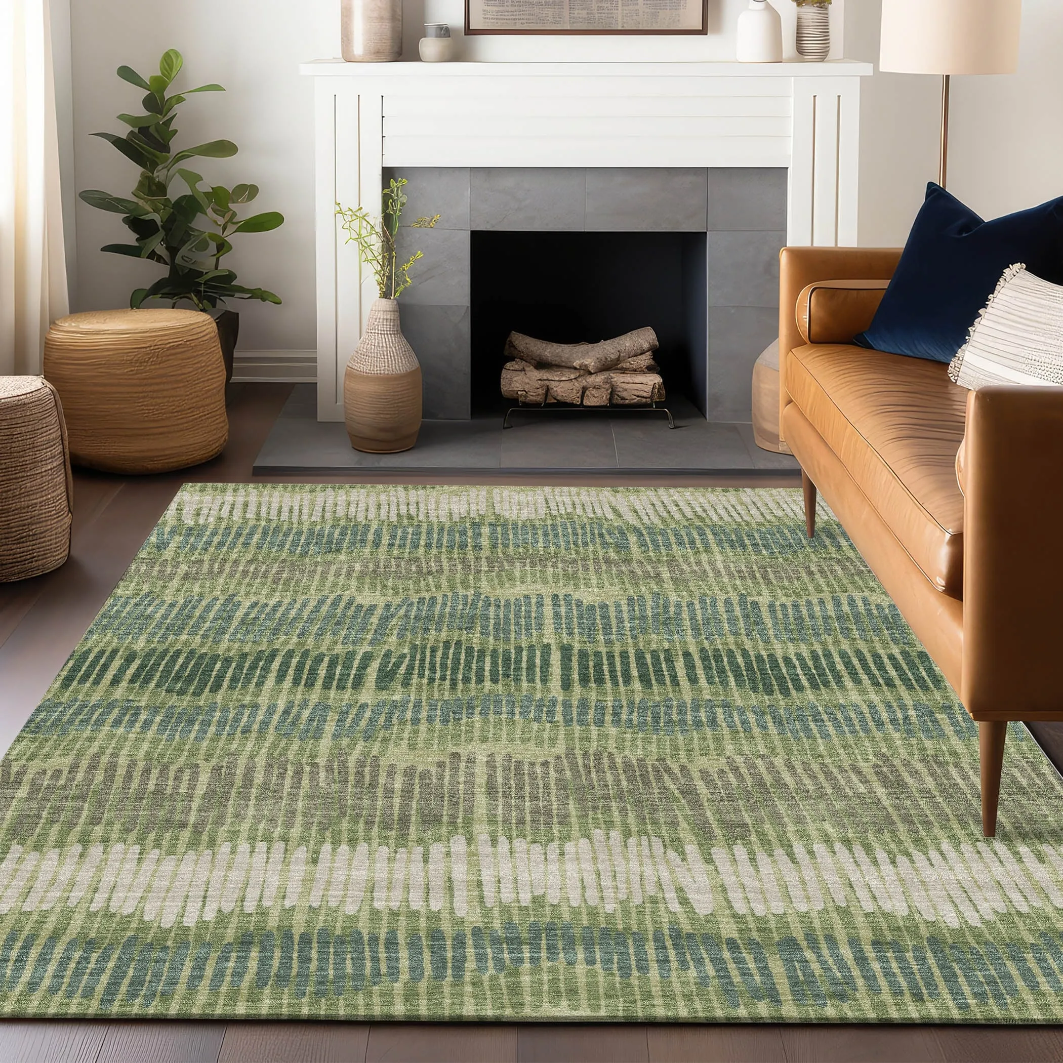 Machine Washable Indoor/ Outdoor Chantille Stripe Abstract Rug