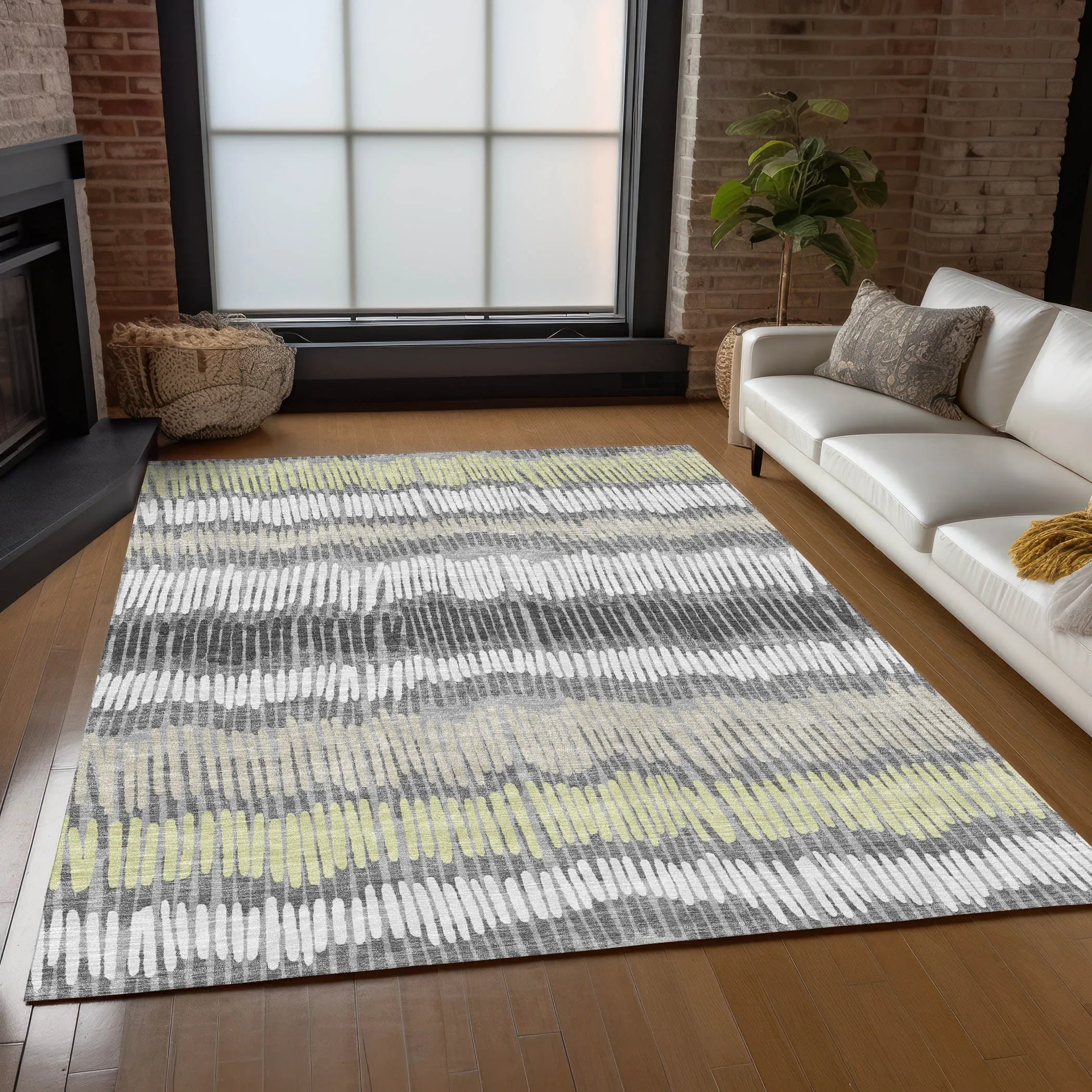 Machine Washable Indoor/ Outdoor Chantille Stripe Abstract Rug
