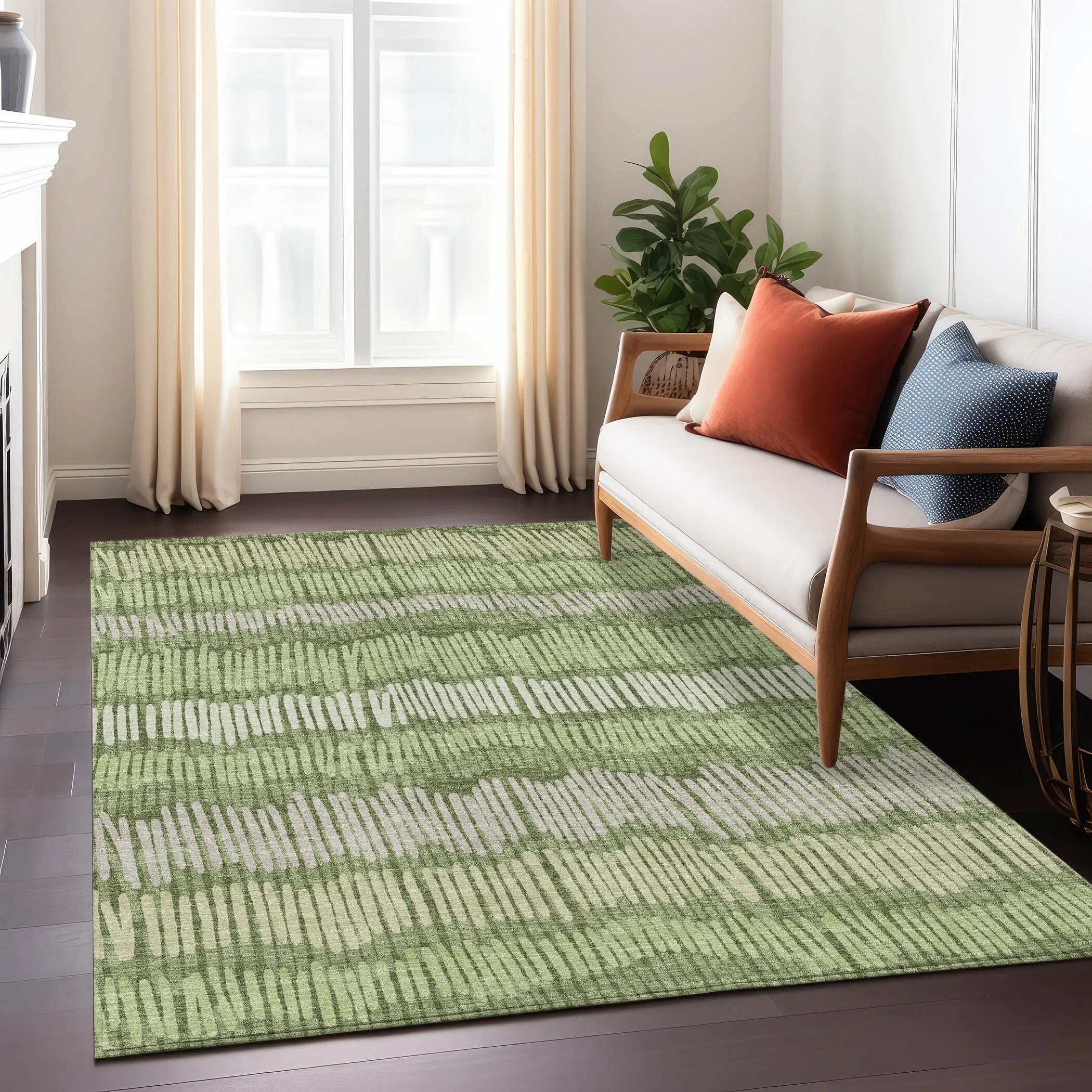 Machine Washable Indoor/ Outdoor Chantille Stripe Abstract Rug