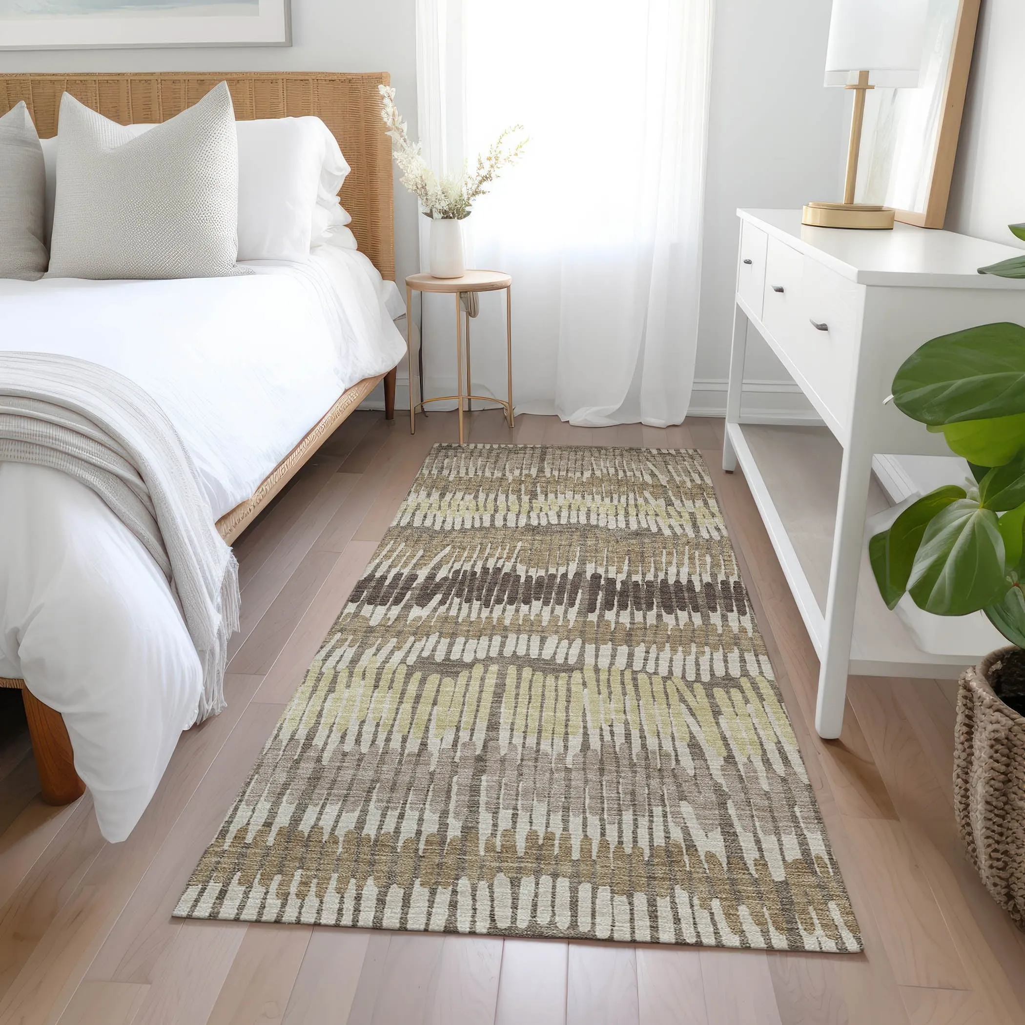 Machine Washable Indoor/ Outdoor Chantille Stripe Abstract Rug
