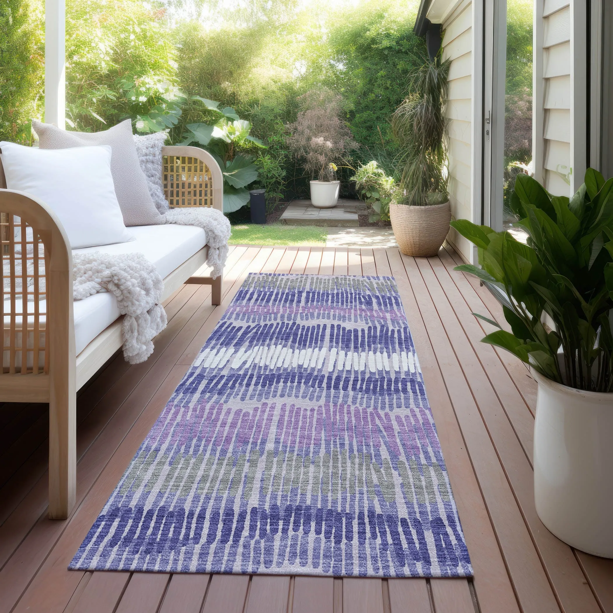 Machine Washable Indoor/ Outdoor Chantille Stripe Abstract Rug