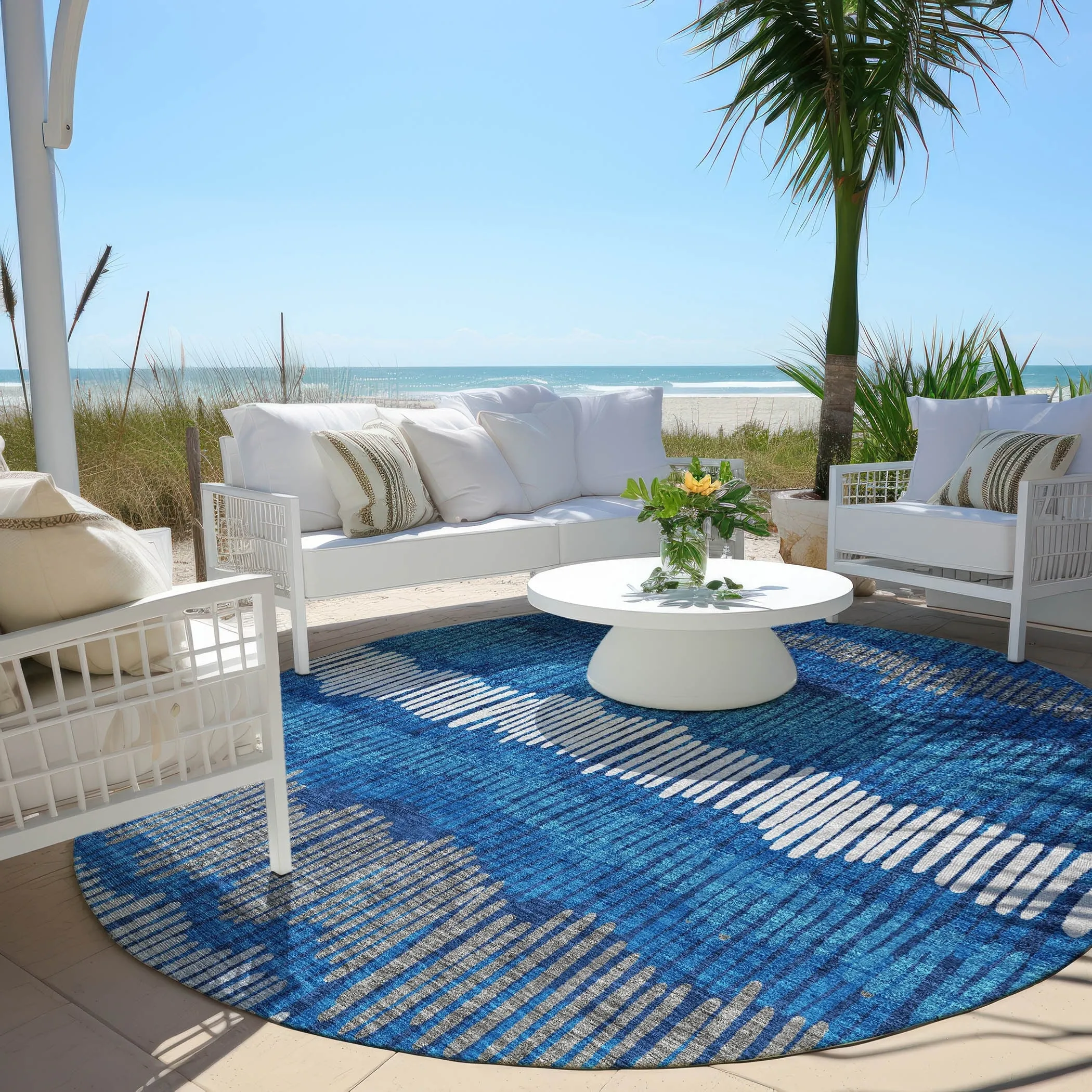 Machine Washable Indoor/ Outdoor Chantille Stripe Abstract Rug